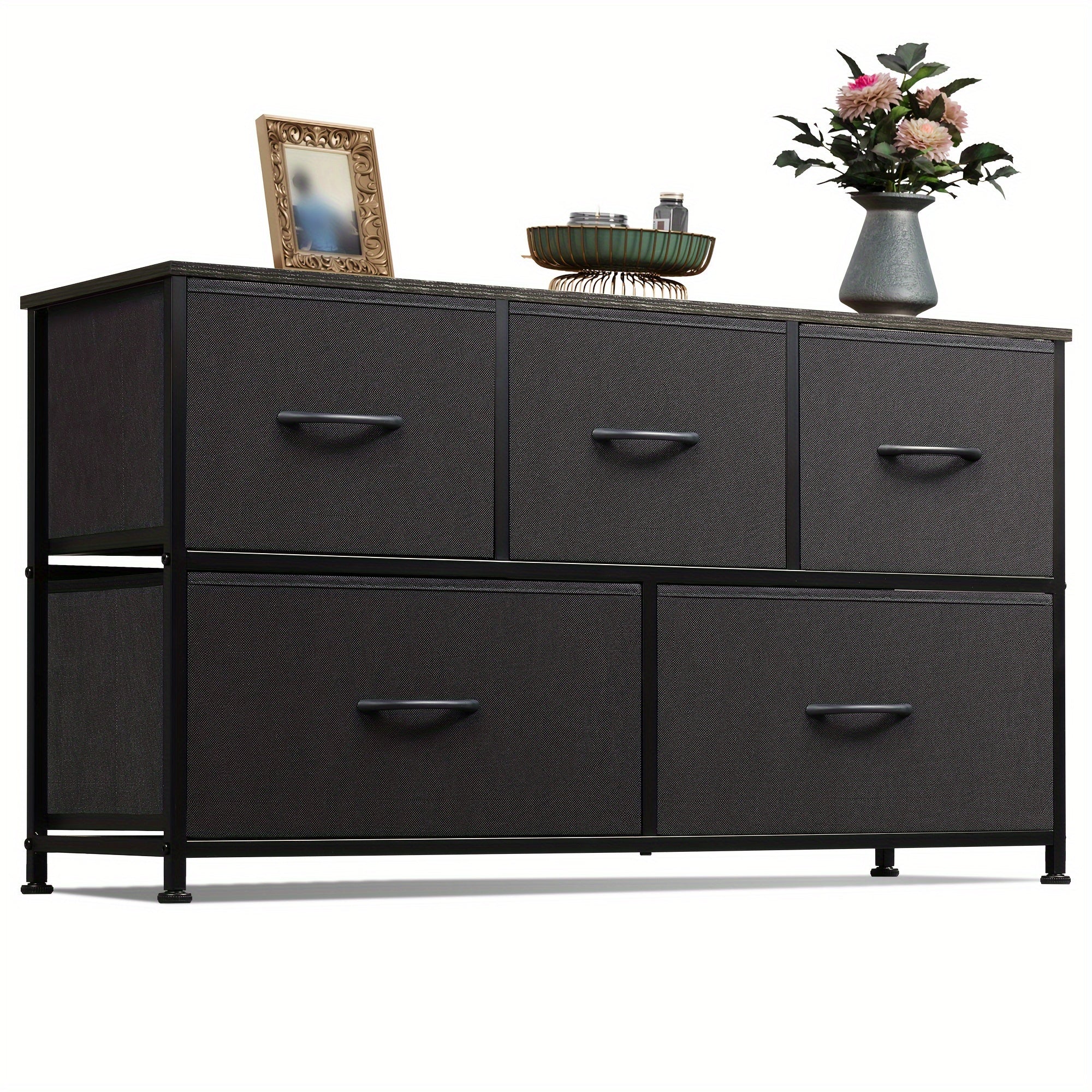 Dresser for Bedroom with 5 Drawers Wide Chest of Drawers Fabric Dresser Storage Organizer Unit with Fabric Bins