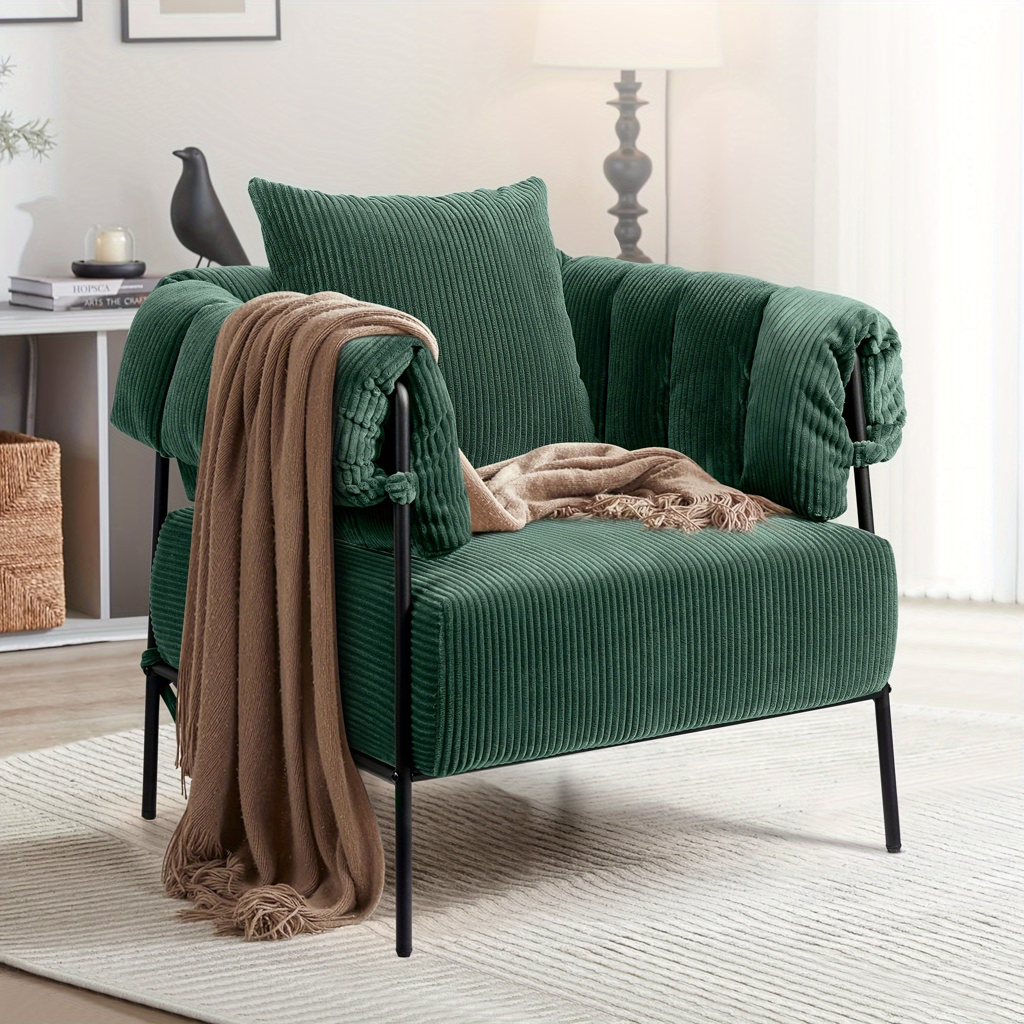 Sofa Chair Corduroy Fabric Modern Accent Chair With Metal Legs And High-Density Sponge Cushions