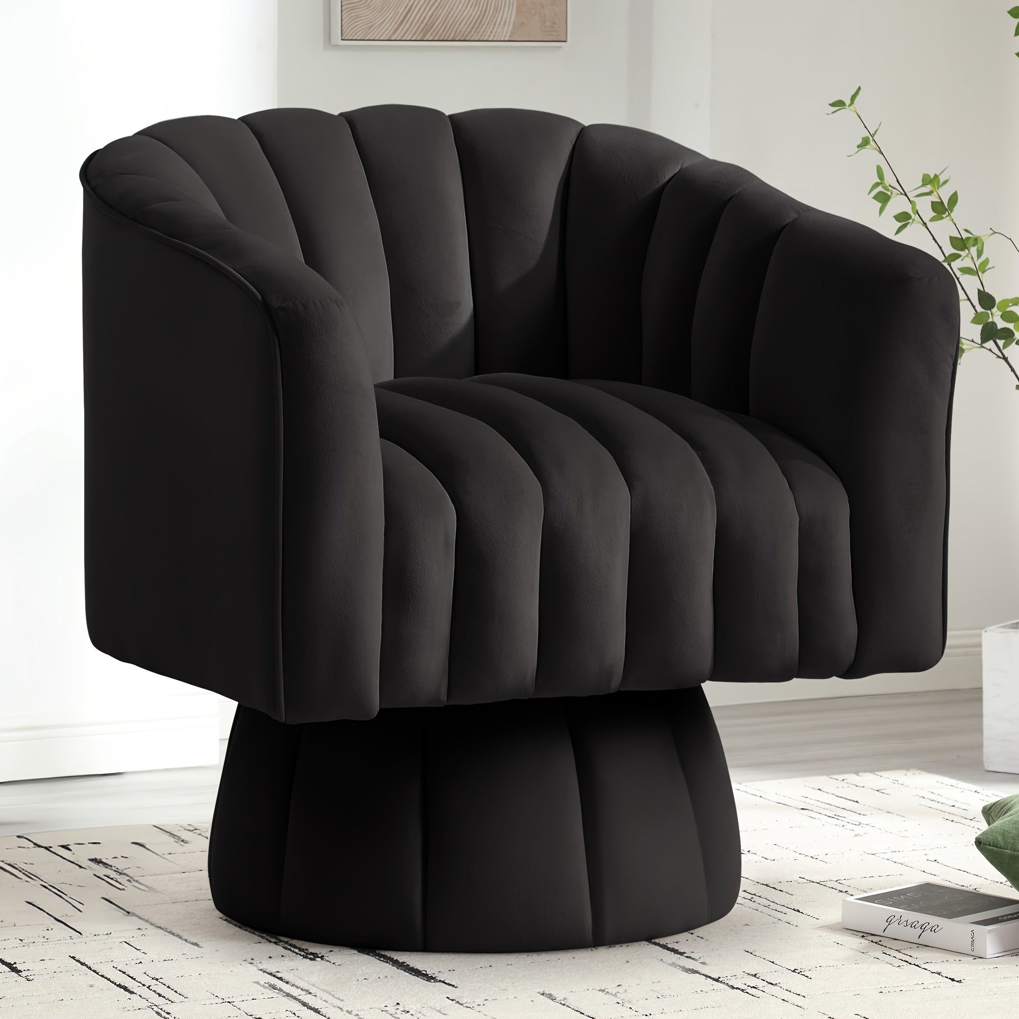 360°Swivel Mid-Century Chair, Small Space Barrel Chair With Thickened Seat Cushion, Velvet Fabric Accent Armchair For Living Room, Bedroom, Office