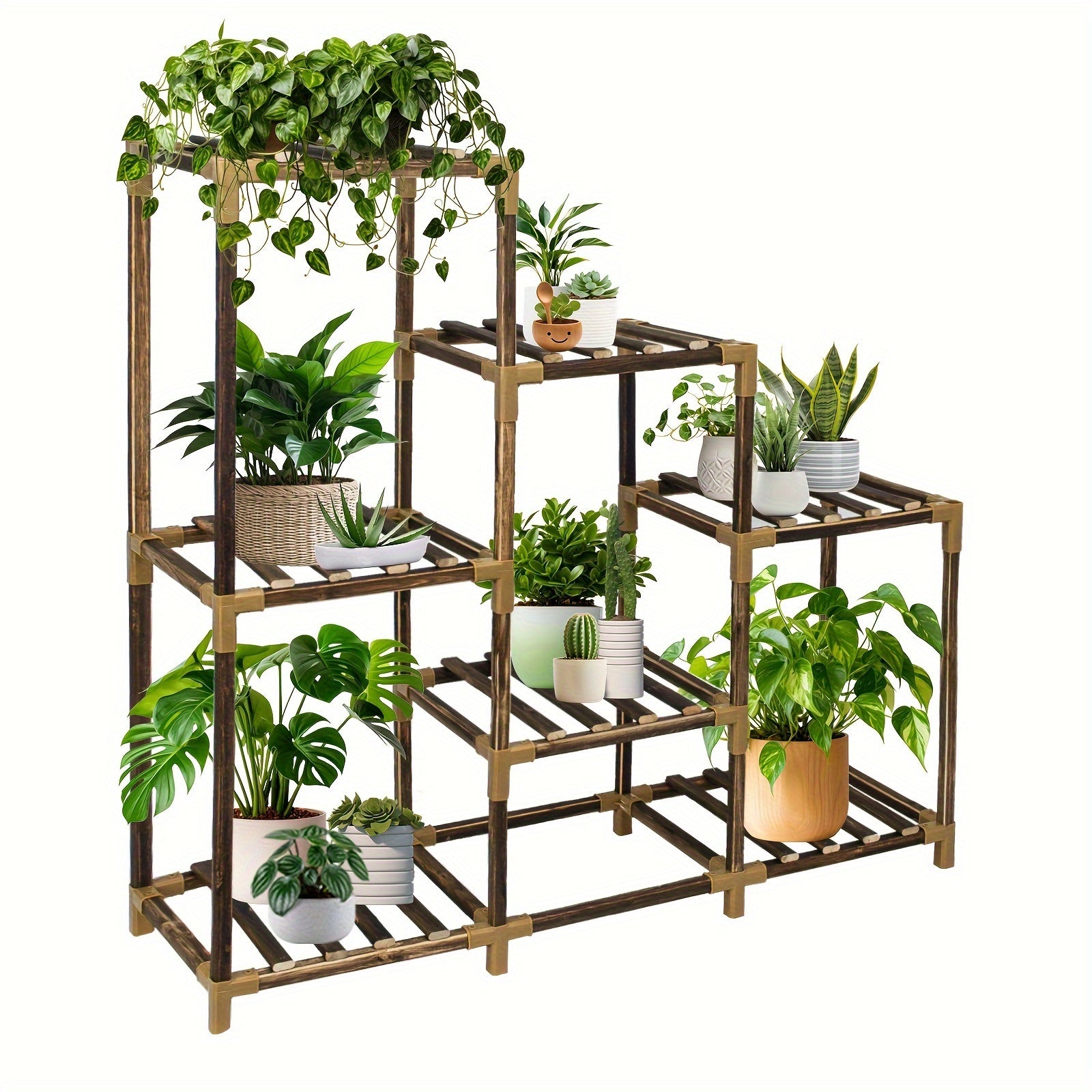 Plant Stand Indoor, 3-Tier Outdoor Wood Plant Stand for Multiple Plants, Accommodates 7 Potted Plants, Ideal for Gardens, Room Corners and Plant Gardening Gifts