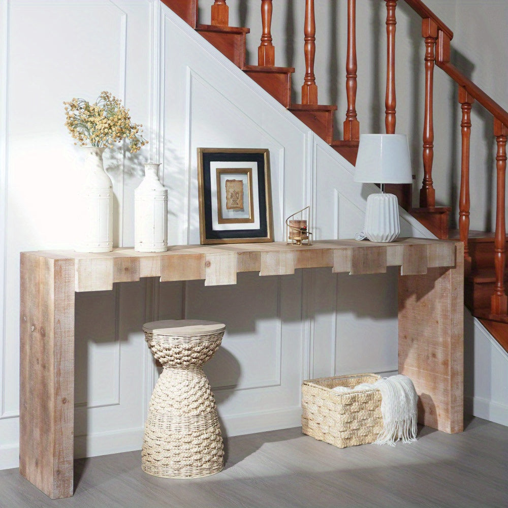 Rustic Modern Manufactured Wood Console Table with Step-Block Design