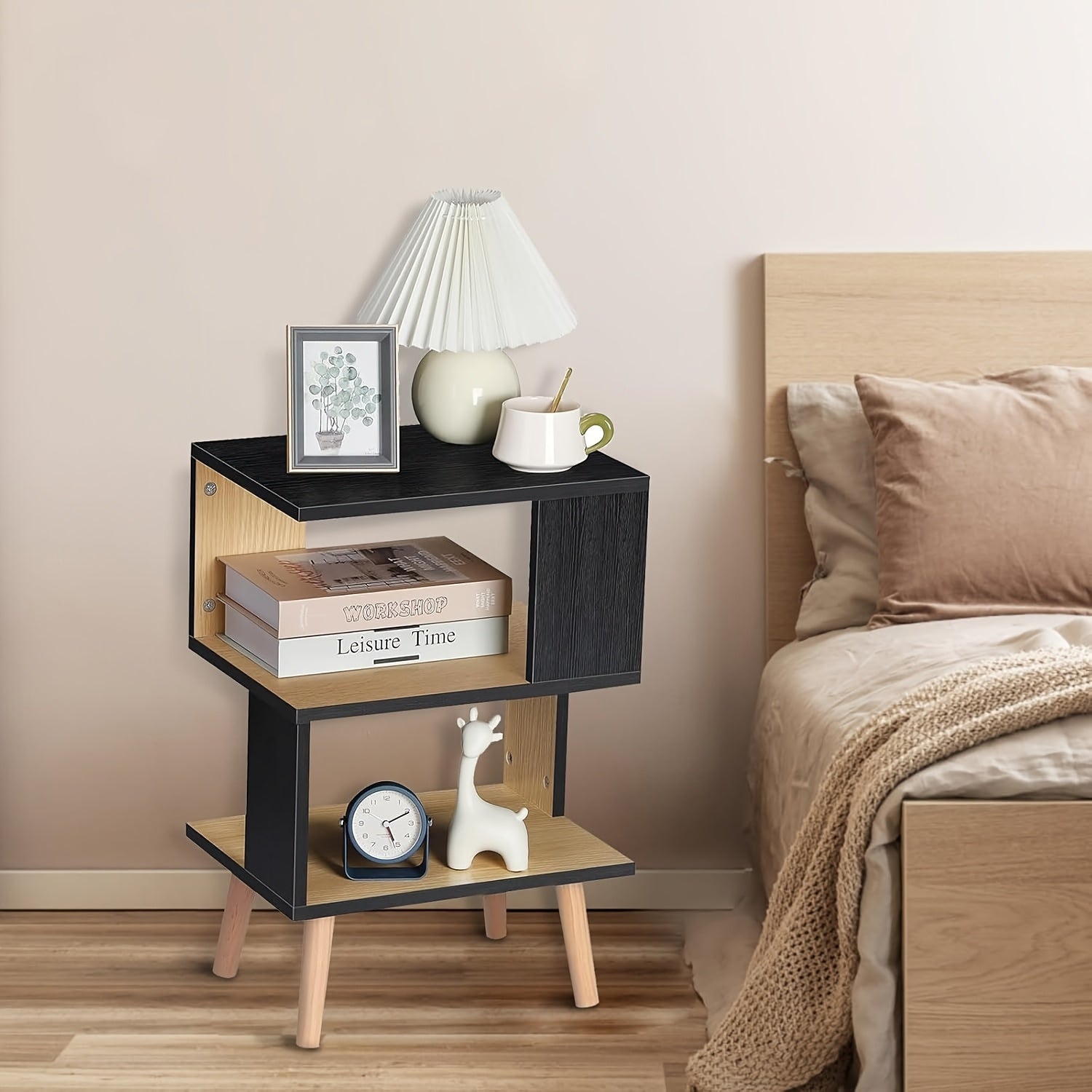 Shaped Side Tables, 3-Tier End Tables for Sofa, Small Side Tables for Small Space, Black Nightstand, Couch Table Snack Side Table for Bedroom