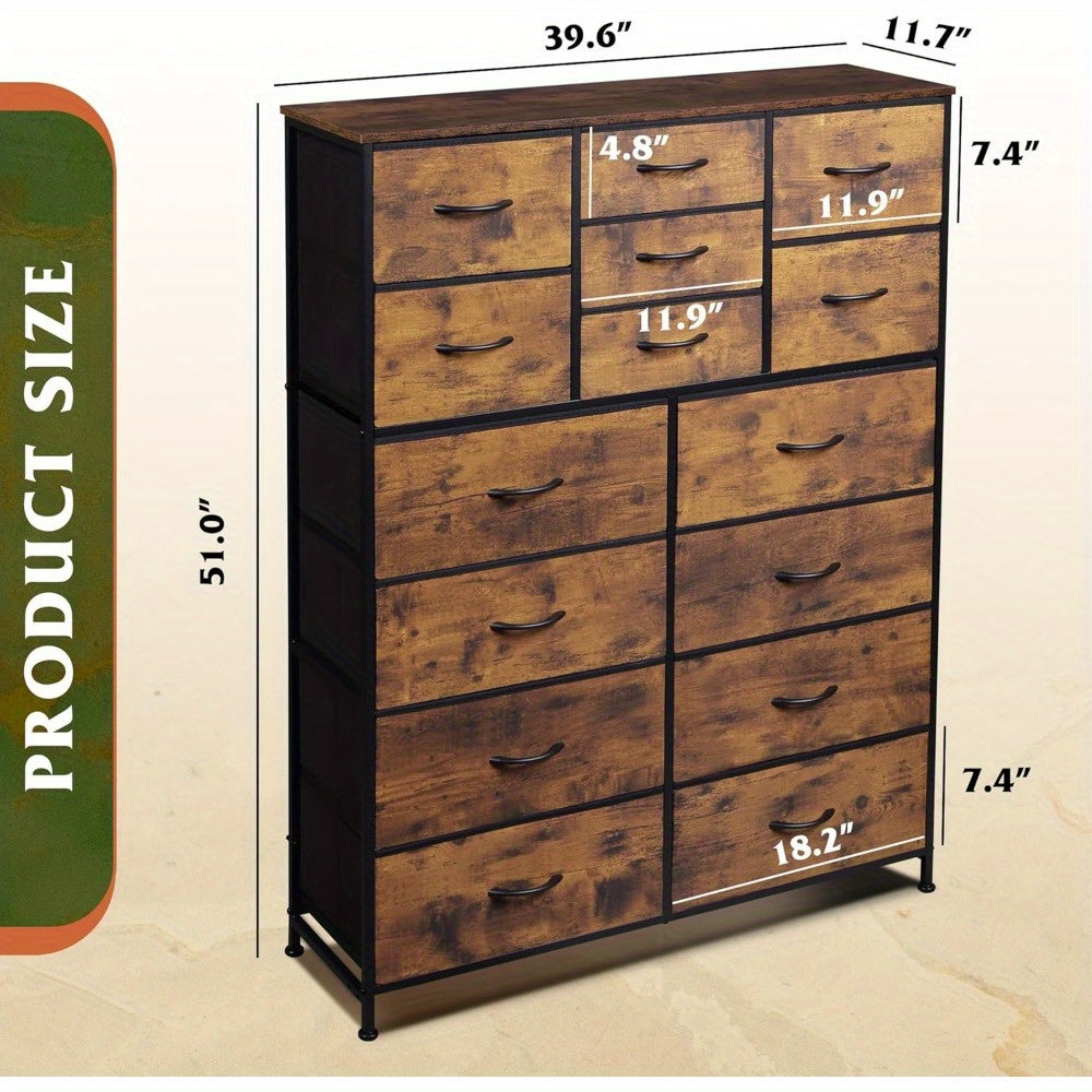 Tall Dresser for Bedroom Furniture Fabric Dressers Storage Tower with 15 Deep Drawers Chest of Drawers Organizer Unit