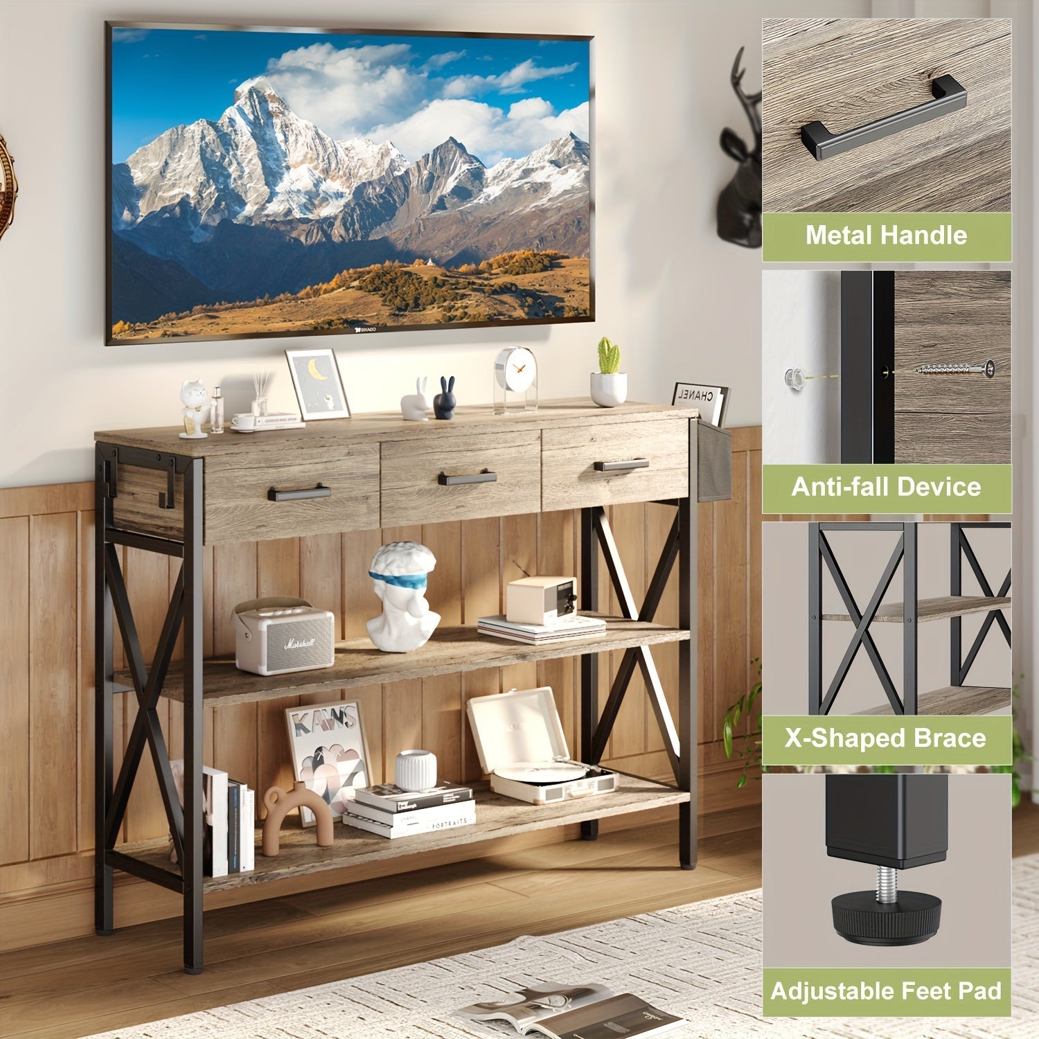 47" Console Table - Boasting Spacious Three Drawers And Three-Tier-Shelves Storage, Long-Lasting Construction From Durable MDF, Easy Assembly Perfect For Hallways, Entryways, And Living Space