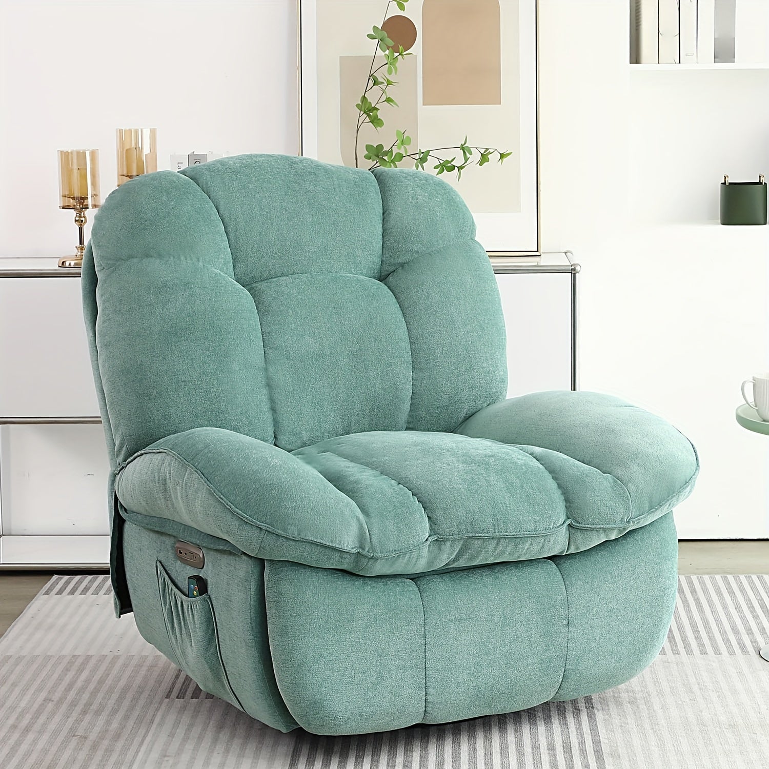 Luxury Overstuffed Swivel Recliner Chair with Vibration Massage & Heating - Modern Single Sofa Glider, Soft Fabric, Metal Frame for Living Room - Available in Orange-Red, White, Green, DYHOME