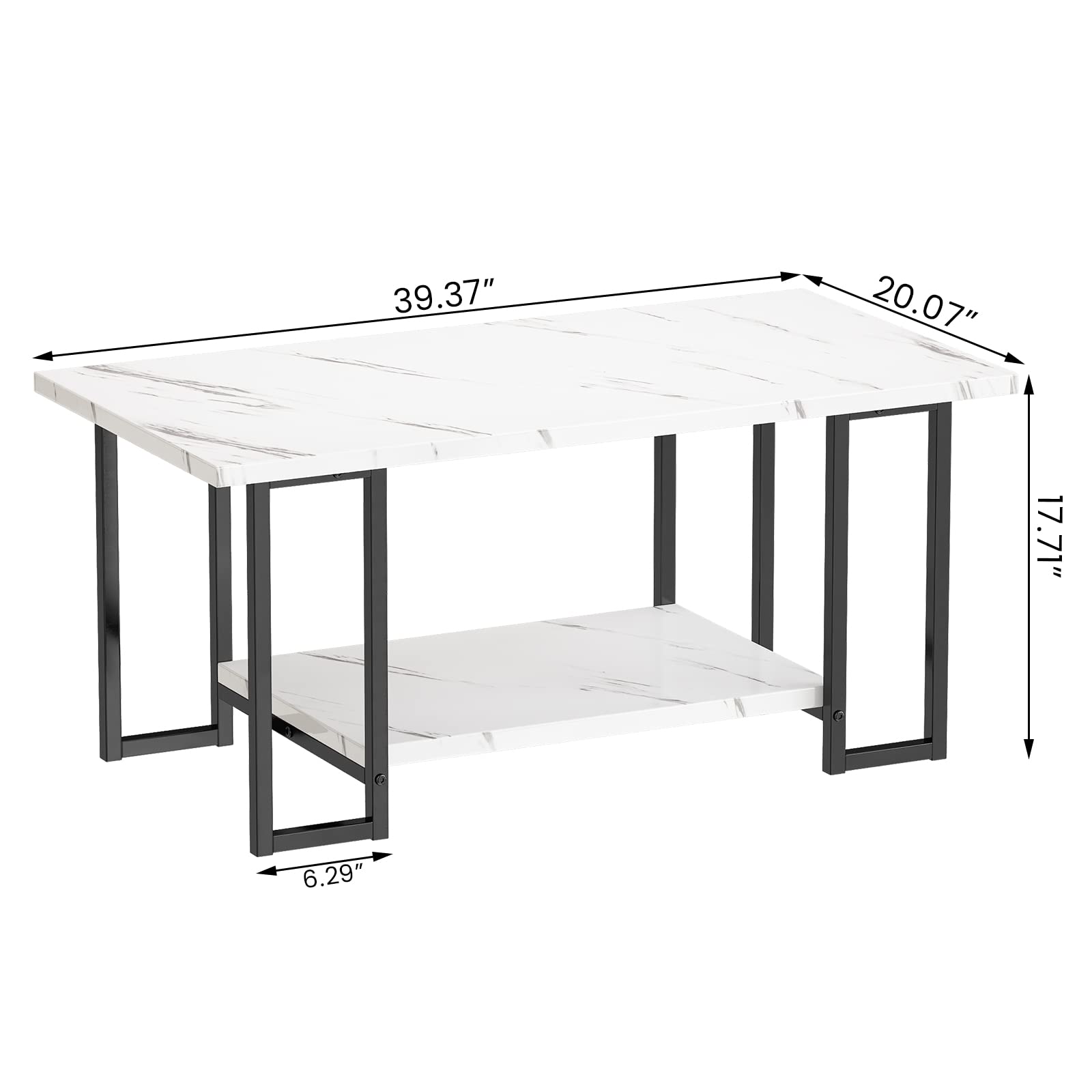 Modern Marble Coffee Table with 101cm Artificial Stone Rectangular Top, Metal Frame, Double Design, Multi-Color Option for Living Room, Office and Balcony