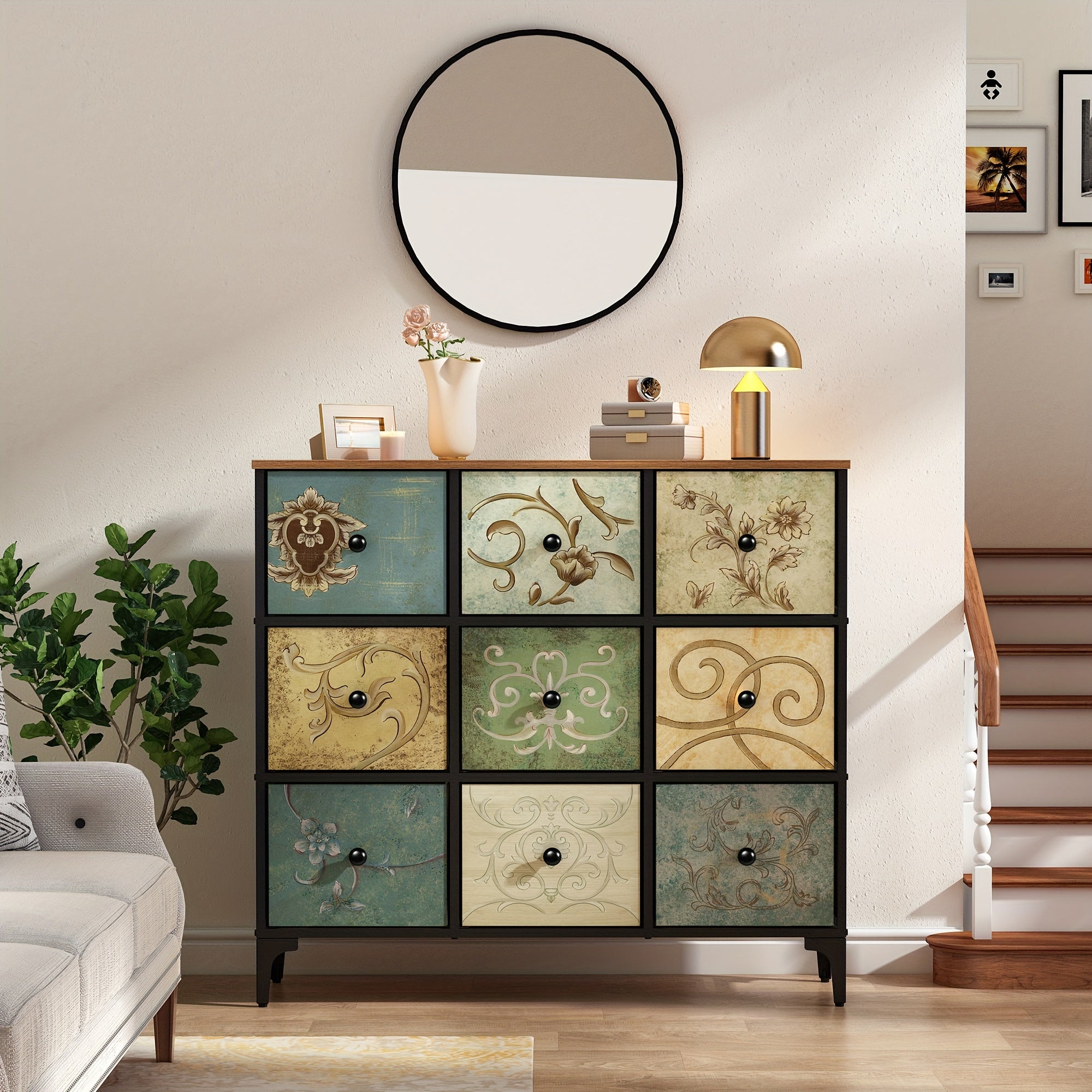 Dresser with 9 Drawers Tall Storage Dresser for Bedroom Modern Chest of Drawers for Closet Living Room Hallway Wooden