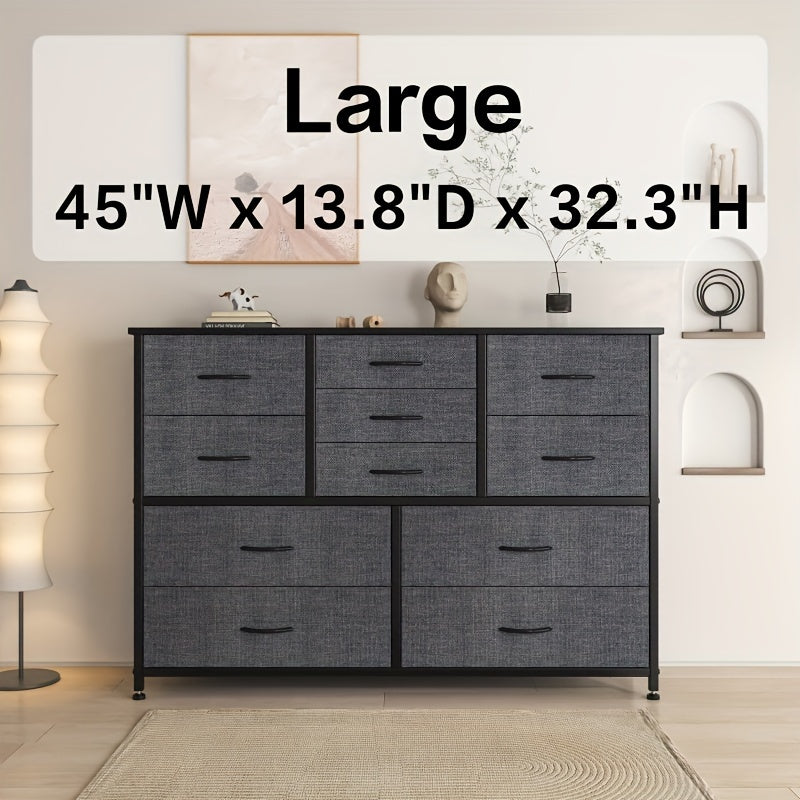 1pc 11 Drawers Dresser For Bedroom, Wide Dressers & Chests Of Drawers With Wood Top, Fabric Storage Dresser, TV Stand, Bedroom Living Room Entry Closet Storage Drawer Units