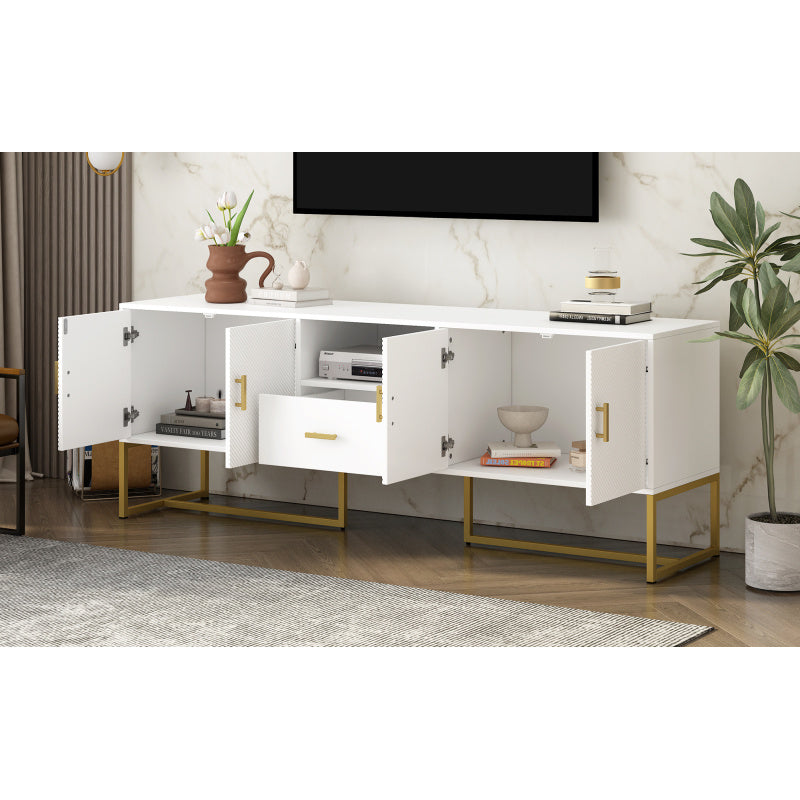 Modern TV Stand for TVs Under 70 Inches, with 1 Drawer, 2 Cabinets and Metal Legs