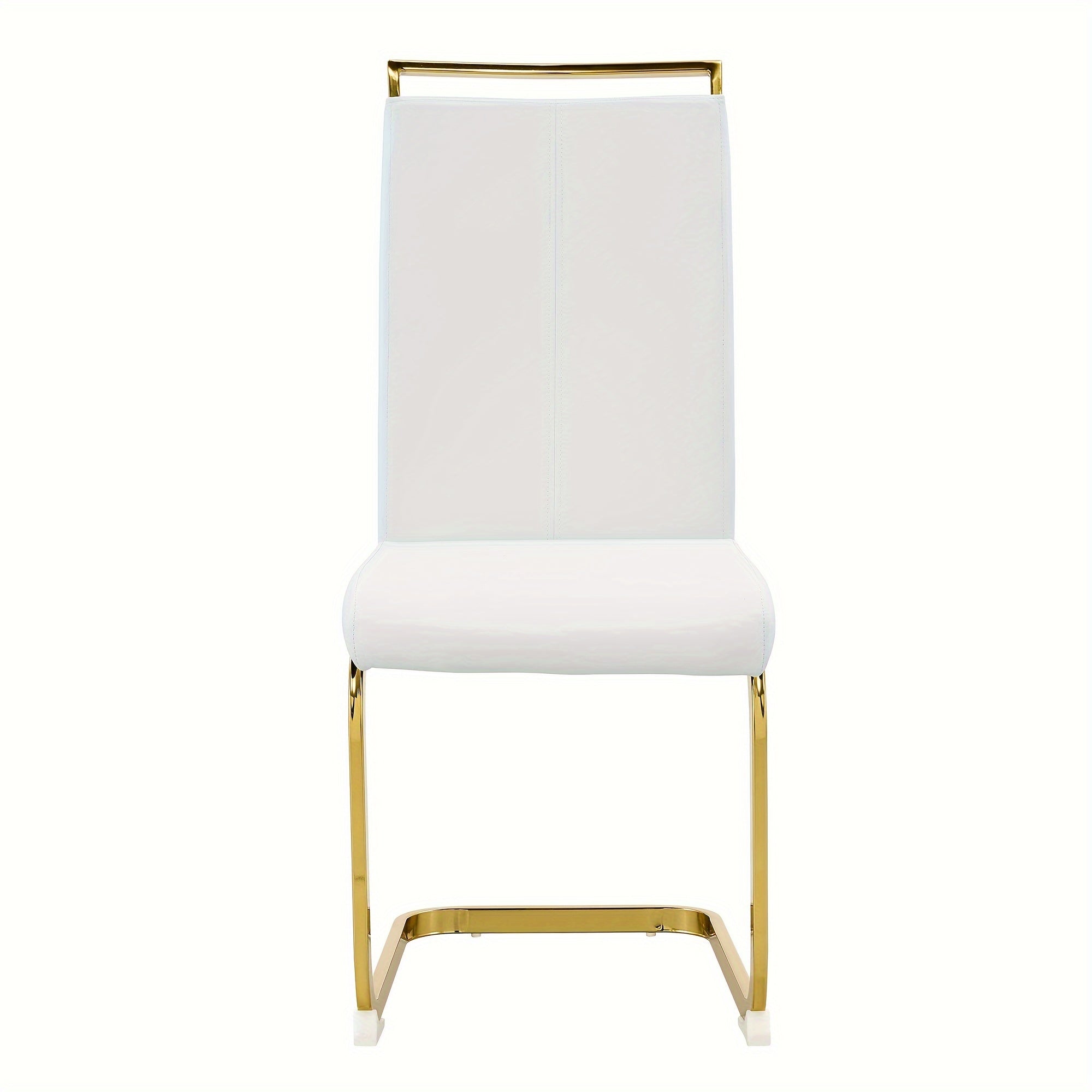 Modern Dining Chair, PU Artificial Leather High Back Soft Cushion Edge Chair, with Golden C-shaped Tube Chrome Metal Legs, for Restaurant Kitchen Vanity Club Guest Office Chair 2pcs Set White+PU