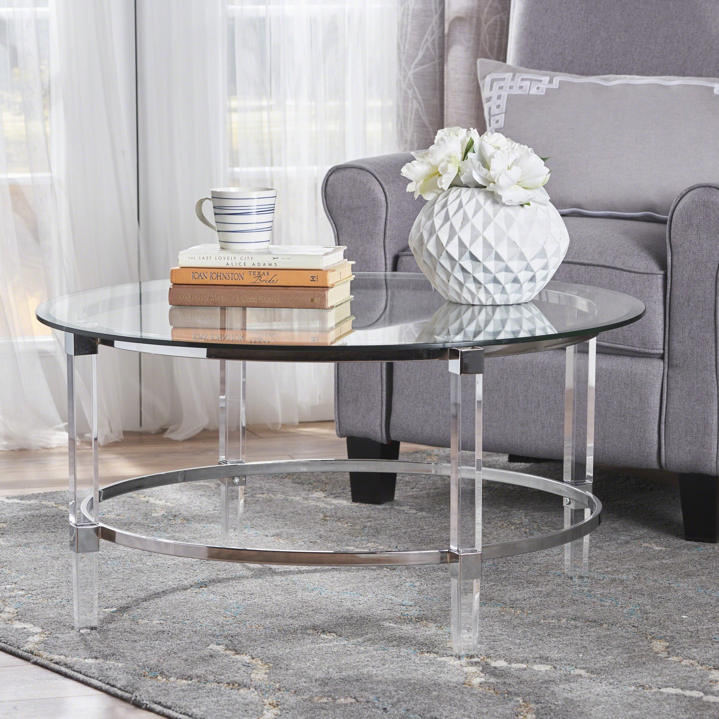 A New Featured Coffee Table, Round Side Table, Square Sofa Side Table, Acrylic Coffee Table, Translucent Coffee Table, Tempered Glass, Metal, Free Space