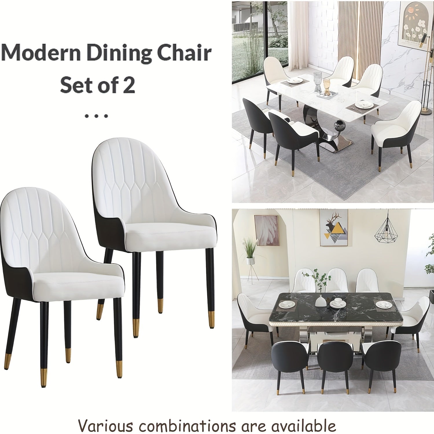 Modern Dining Chairs Set Of 2 Mid-Century Modern Kitchen Dining Room Chairs Armless Faux Leather Dining Chair With Padded Back Metal Legs