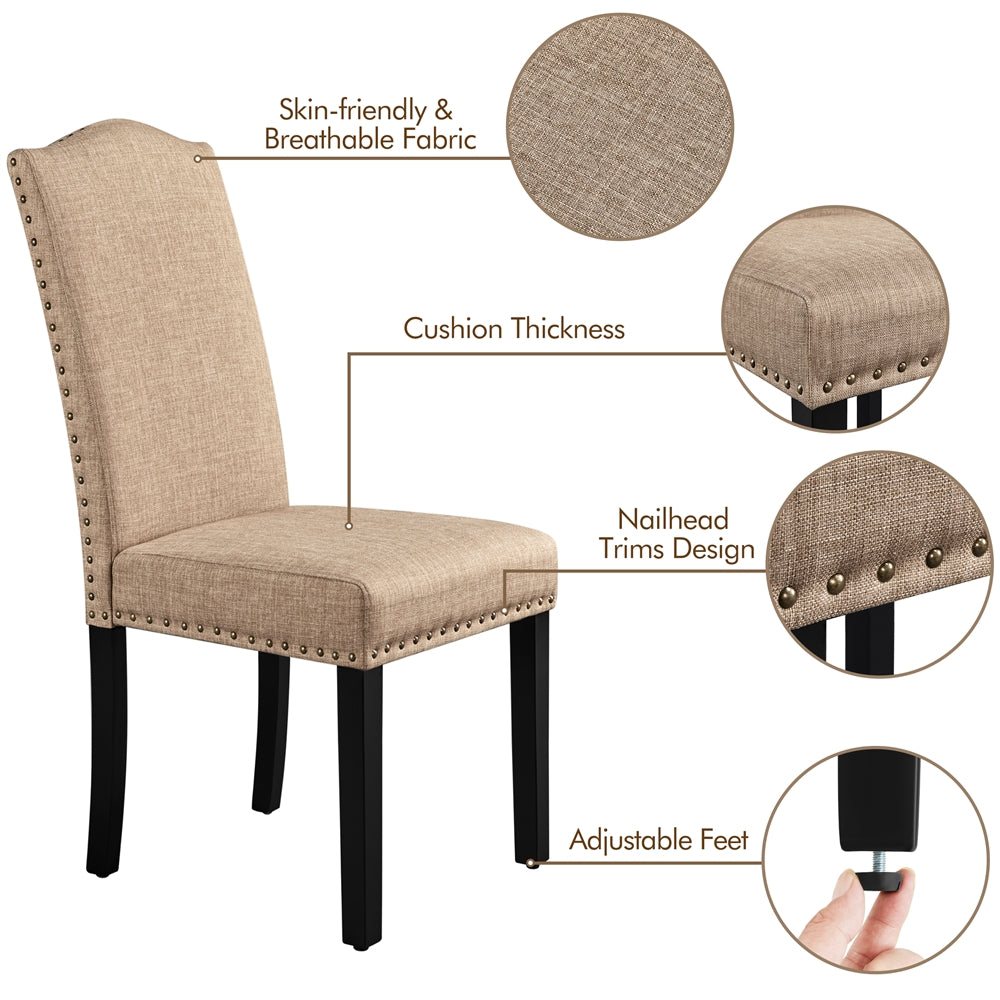 2pcs Dining Chairs Fabric Upholstered Kitchen Chair Parsons Chairs with Solid Wood Legs and Nailhead Trim Living Room Hotel Weeding Reception