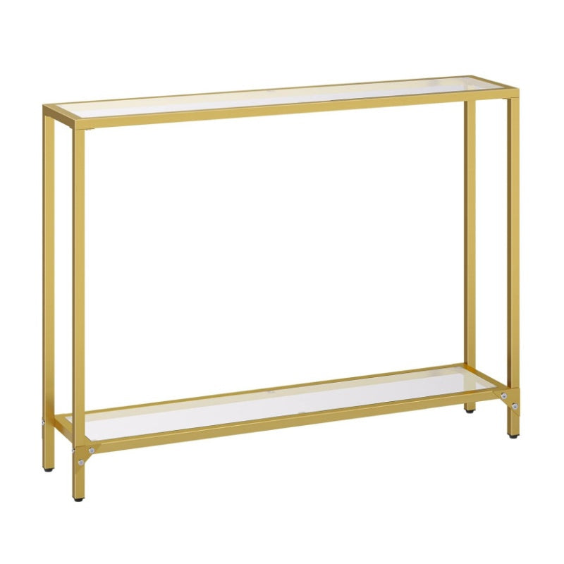 1pc Rustic Golden Metal Frame Console Table with Tempered Glass Top, Multifunctional Sofa Table for Living Room, Hallway - No Electricity Needed, Modern Narrow Couch Table