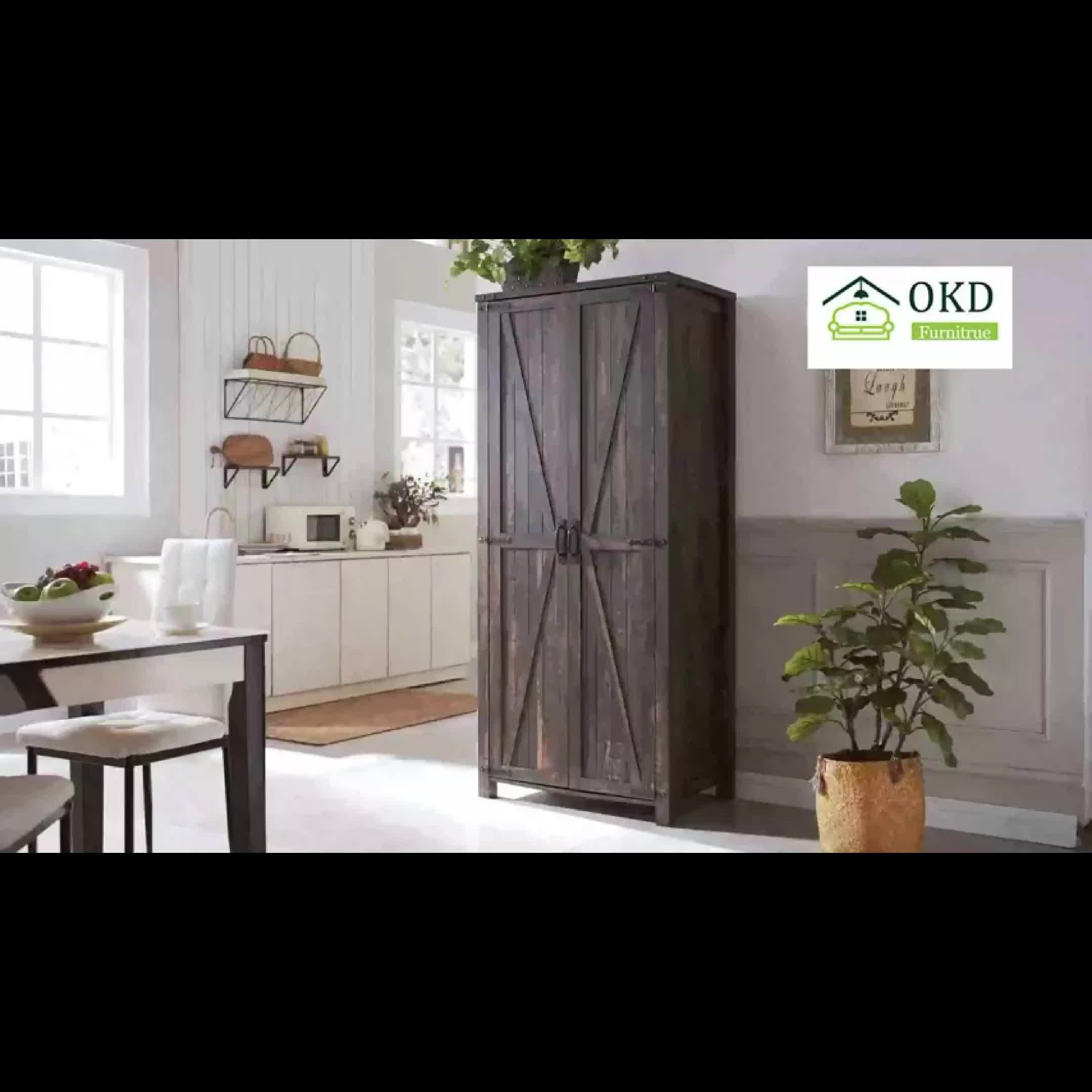 Versatile Storage For Kitchen, Bathroom, Laundry, Or Utility Room, Storage Cabinet, 32'' Farmhouse Armoire W/Adjustable Shelves, Rustic Pantry W/2 Barn Doors & Hanging Rod