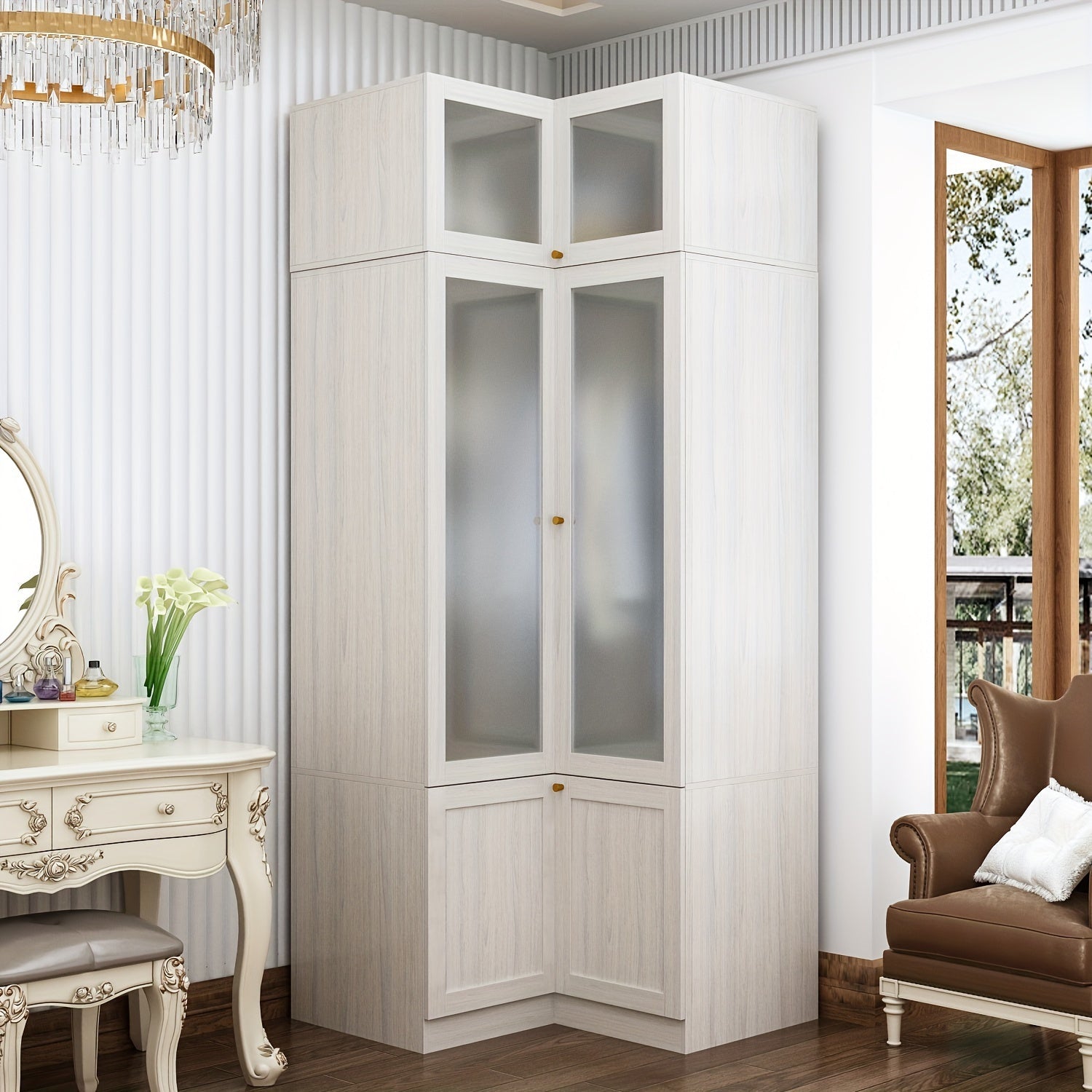 Elegant Light Gray Wardrobe Modular Closet Configuration Armoire