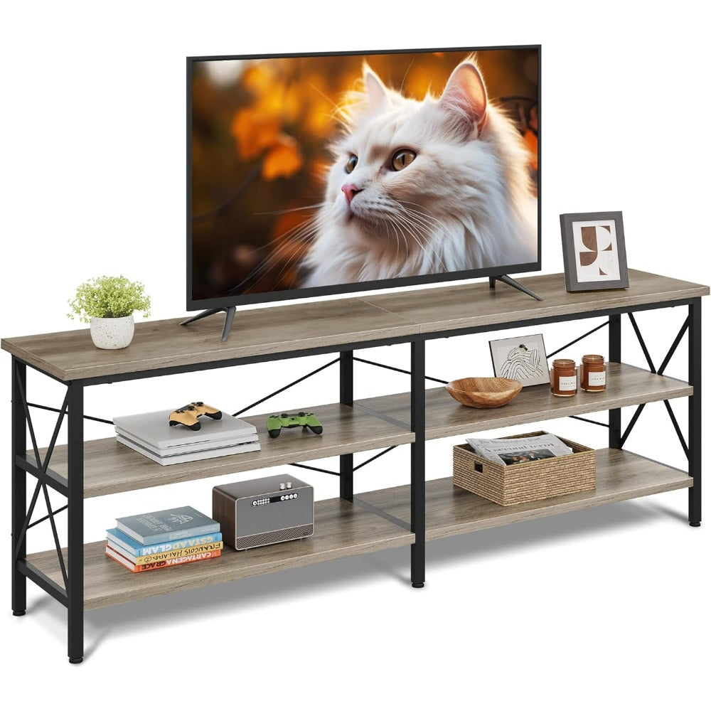 Versatile 3-Tier Steel & Wood TV Stand - Perfect for Indoor/Outdoor Use Fits Up to 70’’ TVs Ideal for Living Room &