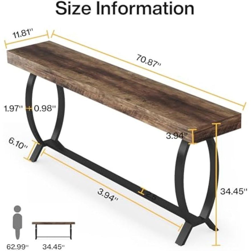 Console Foyer Table for Entryway: 70.87-Inch Narrow Long Entryway Entry Table, Farmhouse Sofa Table Behind Couch with Metal Legs, Entrance Table for Hallway, Living Room, Deck Boxes