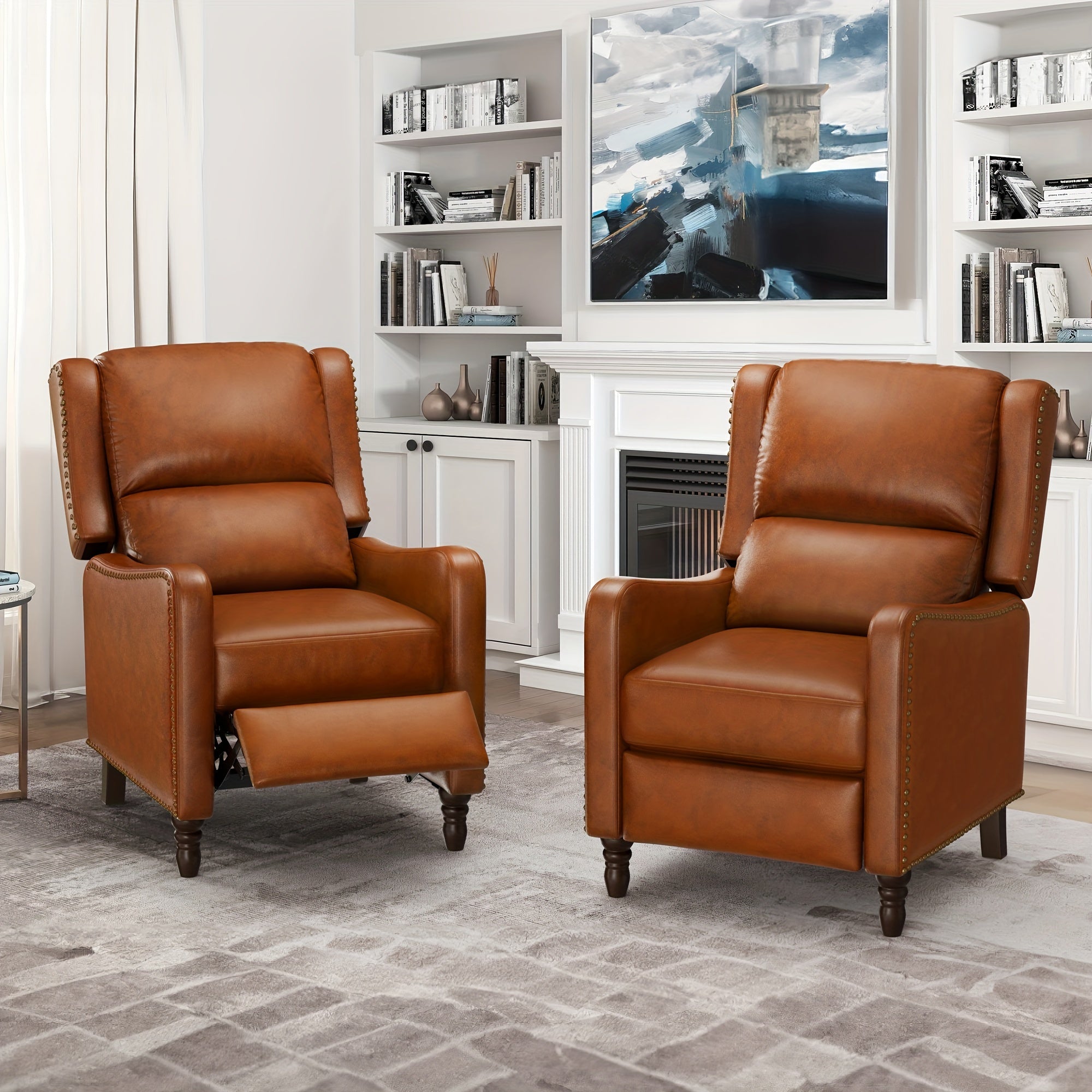 Push Back Recliner Chair In Faux Leather, Upholstered With Footrest, Modern Design For Bedroom, Small Spaces, And Living Room