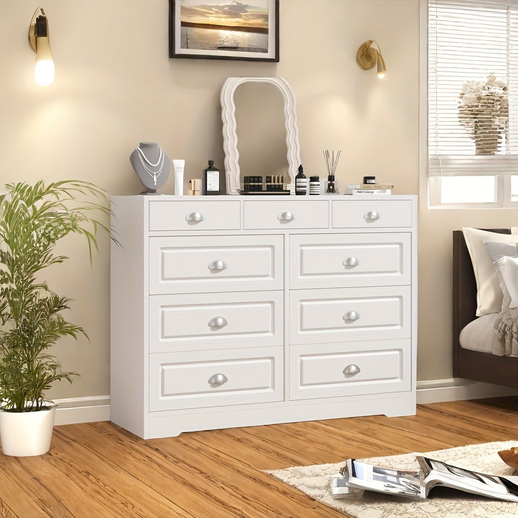 Tall White 9 Drawer Dresser Wood Vertical Drawer Chest For Bedroom 52 Inch High Modern Lingerie Dresser For Closet
