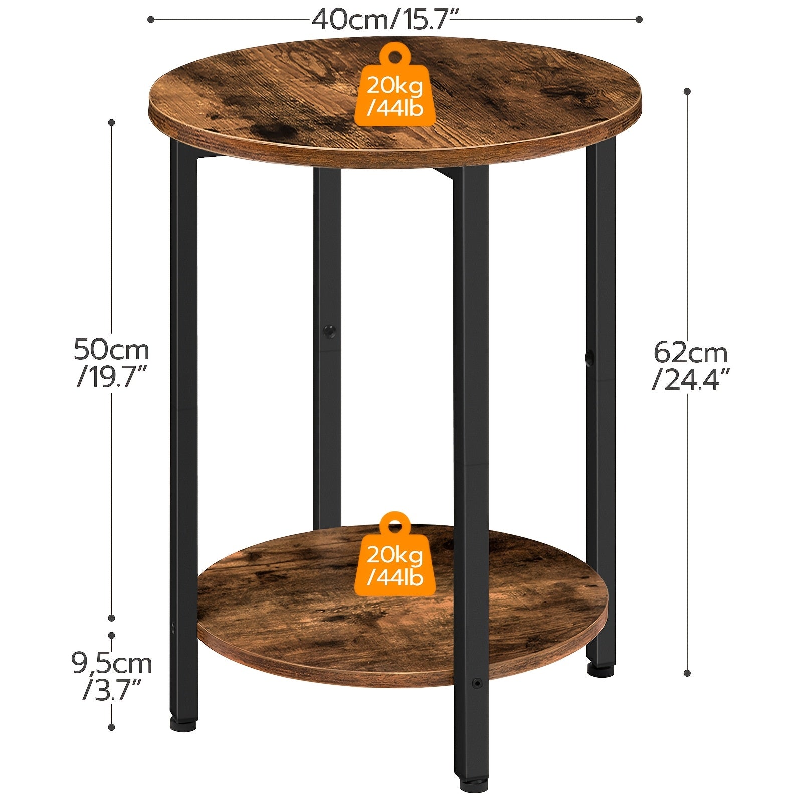 Rustic 2-Tier Round Side Table with Storage - Industrial Wood & Metal Frame, Perfect for Small Spaces, Living Room, Bedroom - Available in Rustic Brown and Greige, Accent Table, Sofa Couch Table, Stable