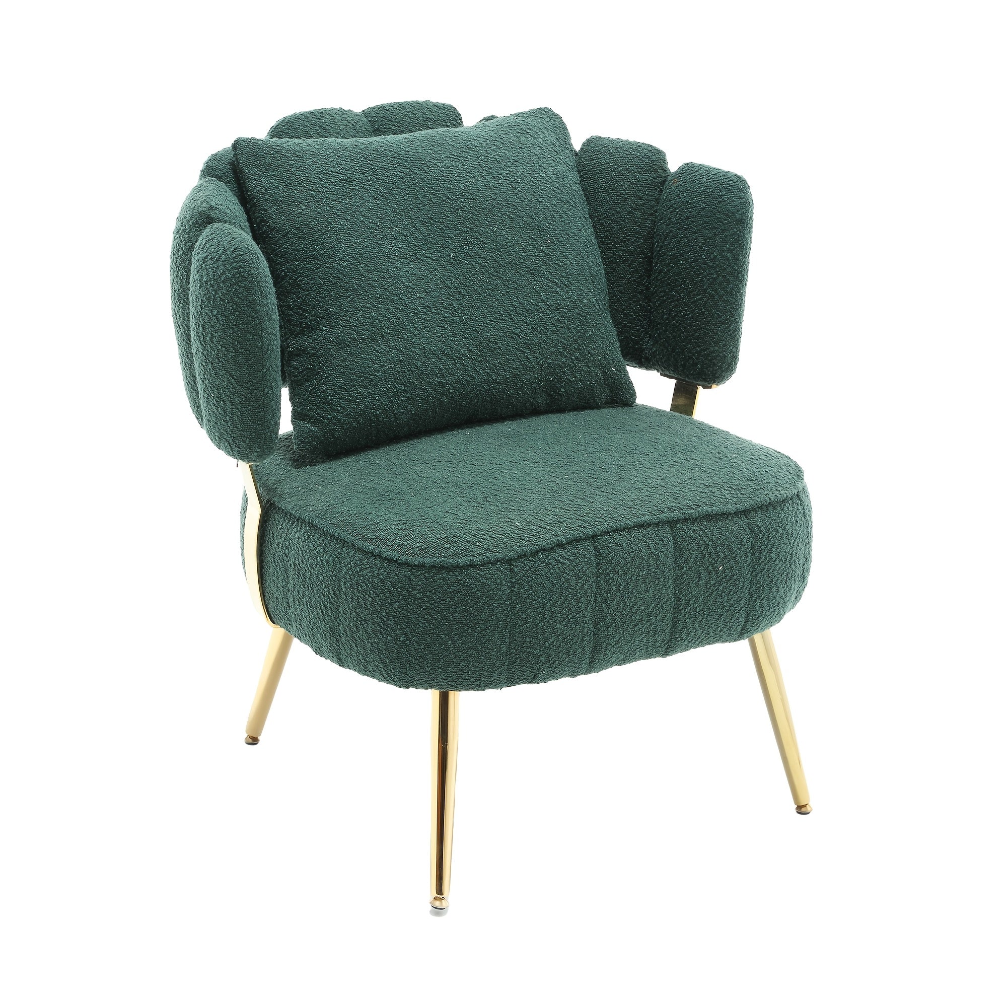 Modern Accent Chair Living Room Tufted Chair With Curved Backrest Boucle Single Chair With Golden Metal Legs For Living Room Bedroom Waiting Room Reading Room Cafe