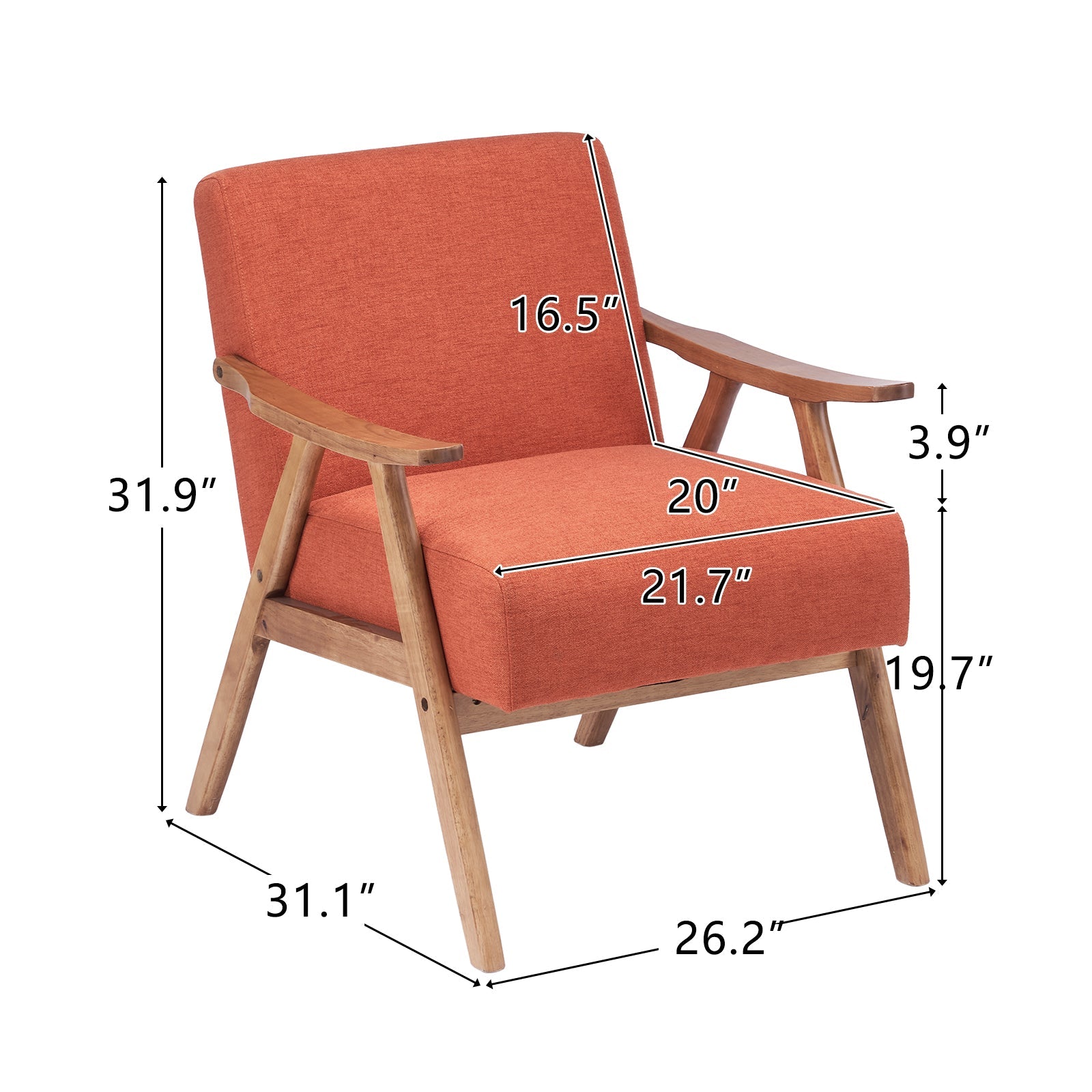 Mid-Century Retro Modern Upholstered Lounge Chair Fabric Accent Chair Sturdy Wooden Frame Armchair