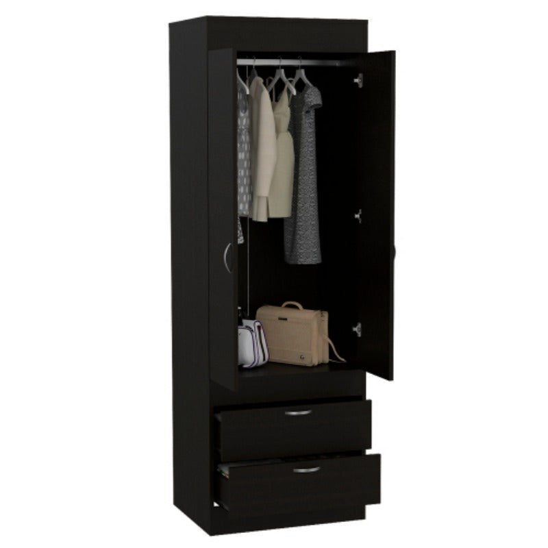 Chic Armoire with Dual Doors & Two Drawers - Sturdy Metal Handles, Perfect for Bedroom or Living Room Storage