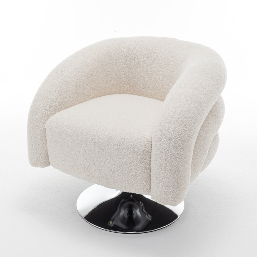 Luxurious White Teddy Swivel Chair - Plush Upholstered Single Sofa with 360° Rotating Base, Durable Metal Frame - Cozy Reading Chair for Living Room, Bedroom, Office - Easy Assembly, Living Room Chair