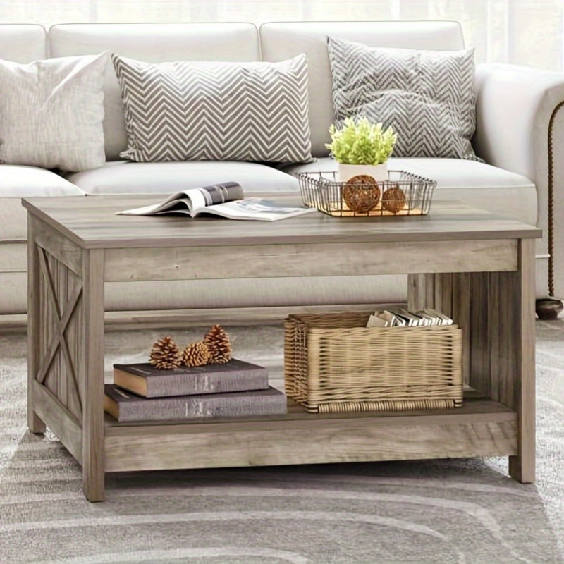 Rustic Oak Coffee Table with Functional Storage Compartment