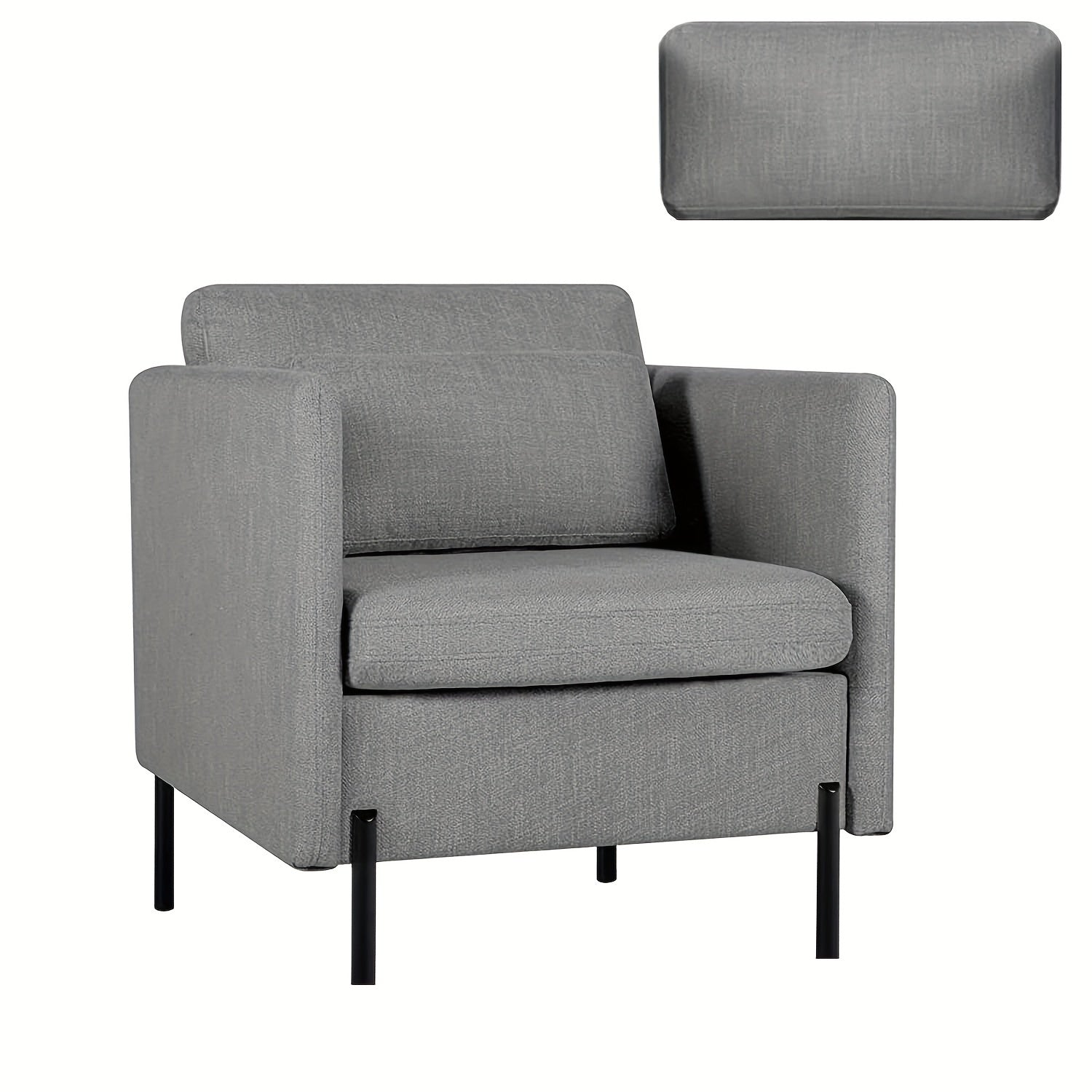 Modern Accent Living Room Chairs, Fabric Single Sofa Chair with Pillow/Metal Legs