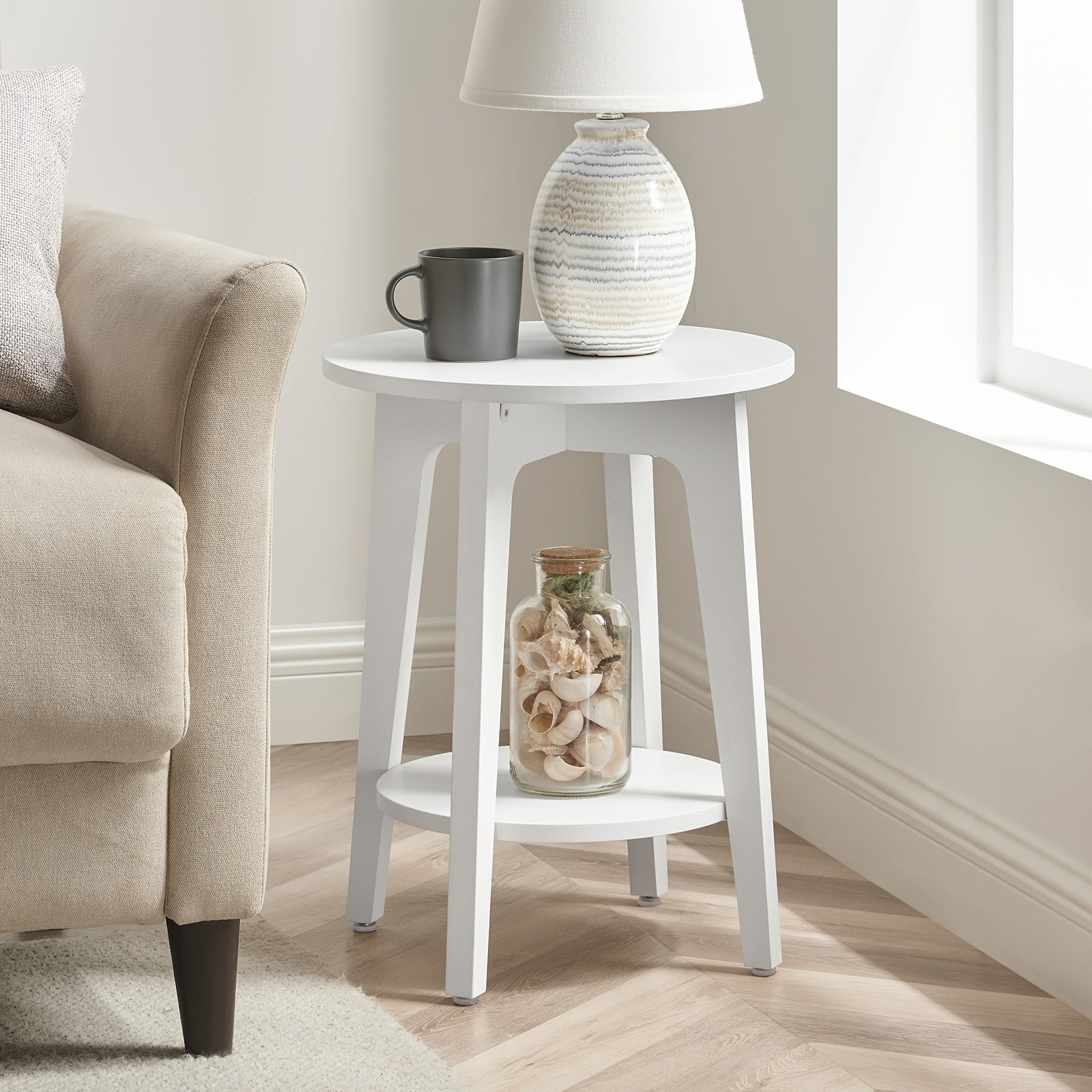 Round End Table Farmhouse End Table Coffee Table Round End Table Small Table End Tables Living Room Corner Table Drink Table, for Office, Bathroom, Hallway, Closet, Kitchen, End Table, Compact, Space-Saving, And Easy to Assem