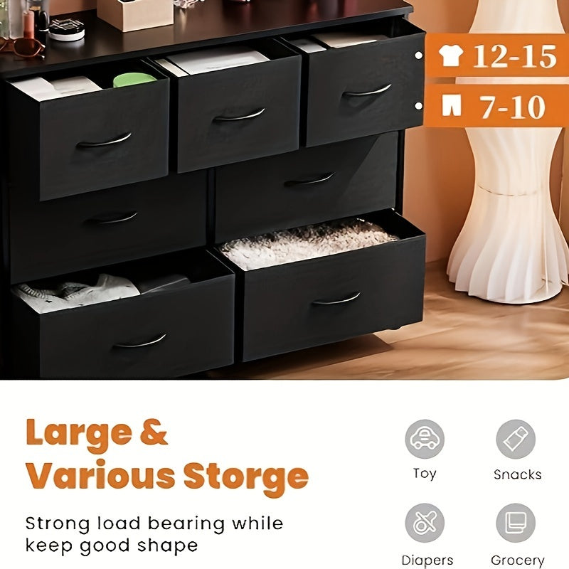 7 Drawer Fabric Storage Tower Dresser - Bedroom Storage Solution With 45 Inch Screen Wooden TV Stand - Dresser
