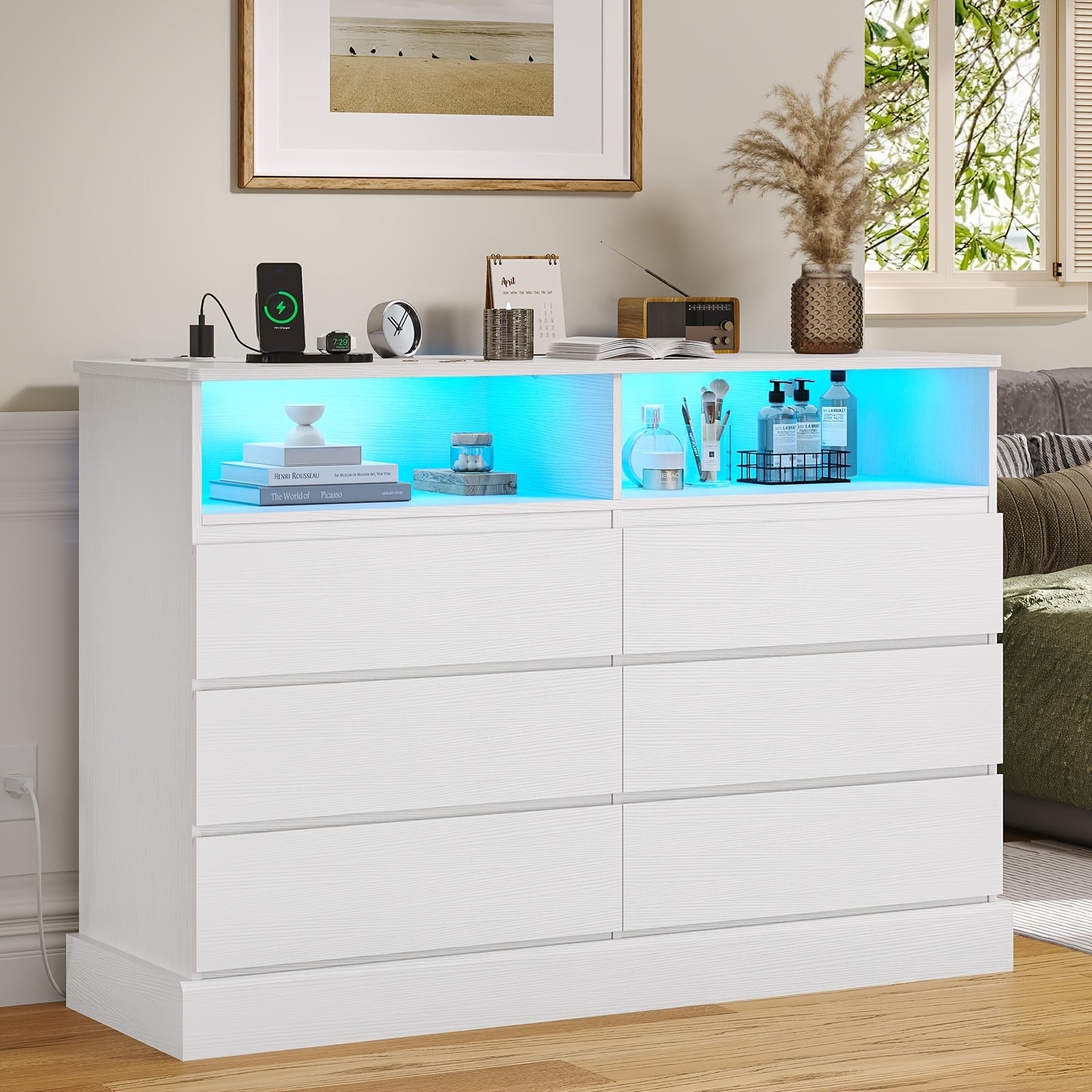 Bedroom Dressing Table With LED Lights And Charging Station Dressing Table With Handleless Drawers Modern Chest