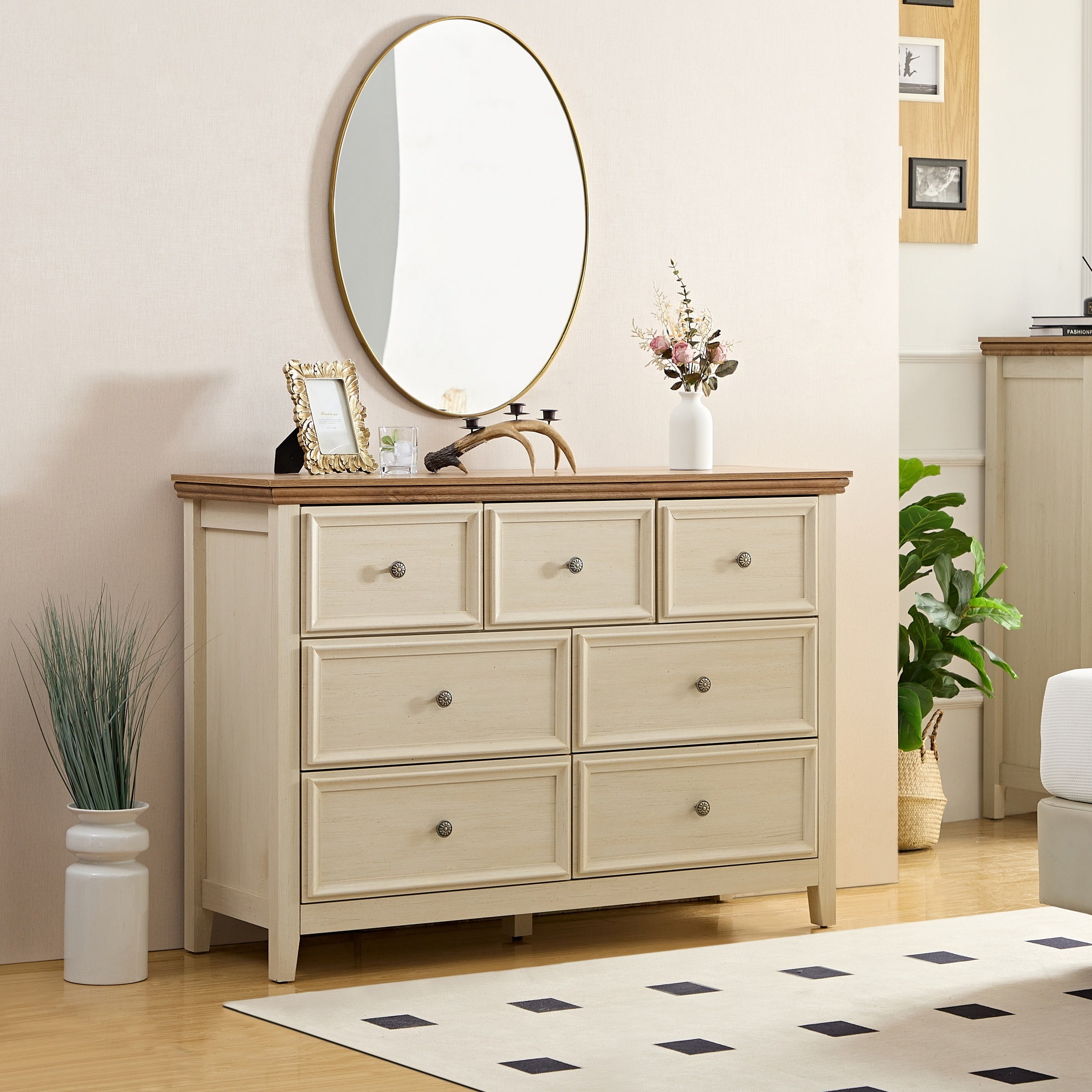 Dresser For Bedroom With 6 Drawers 5 Drawer Tall Chest Of Drawers For Bedroom Beige Wood Modern Storage Cabinet With 7