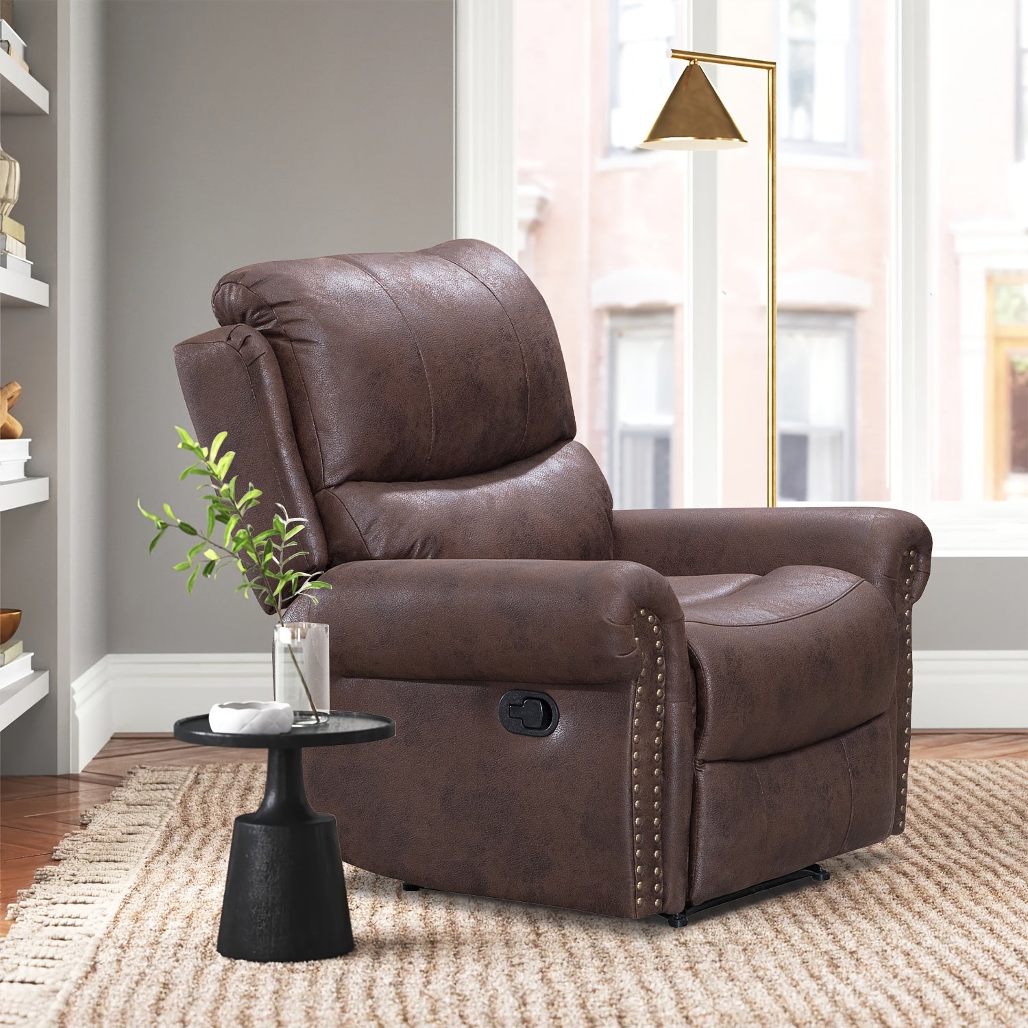 Single Sofa Chair Home Theater Chair Leather Casual Cushioned Chair Ergonomic Footrest Angle Adjustable Sofa