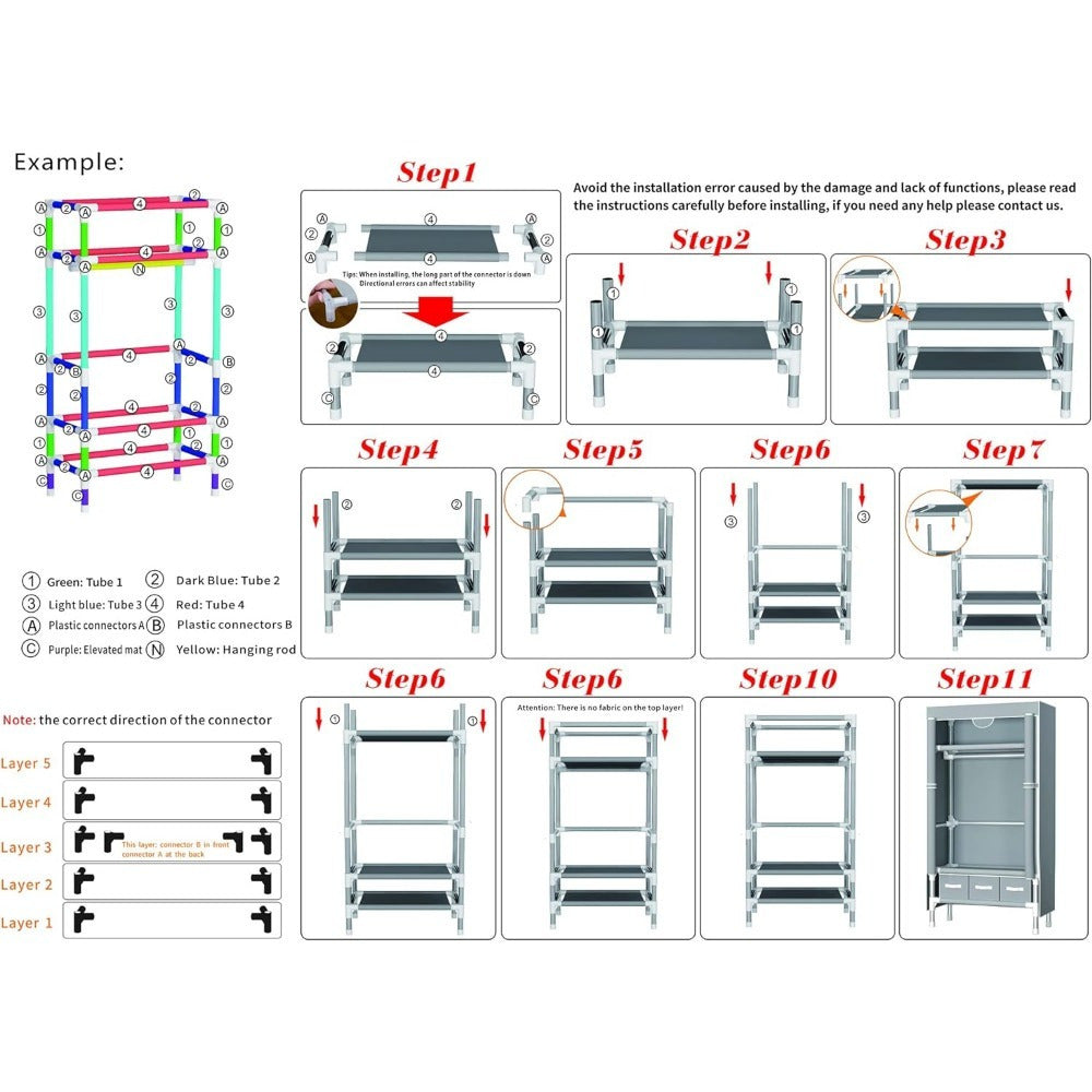 Portable Wardrobe Sliding Door Wardrobe, with Hanging Rack and Non-woven Storage Rack, with Three Drawer Boxes, No Tools Required for Assembly - 67in*35.4in*17.7in Gray, Portable Closets