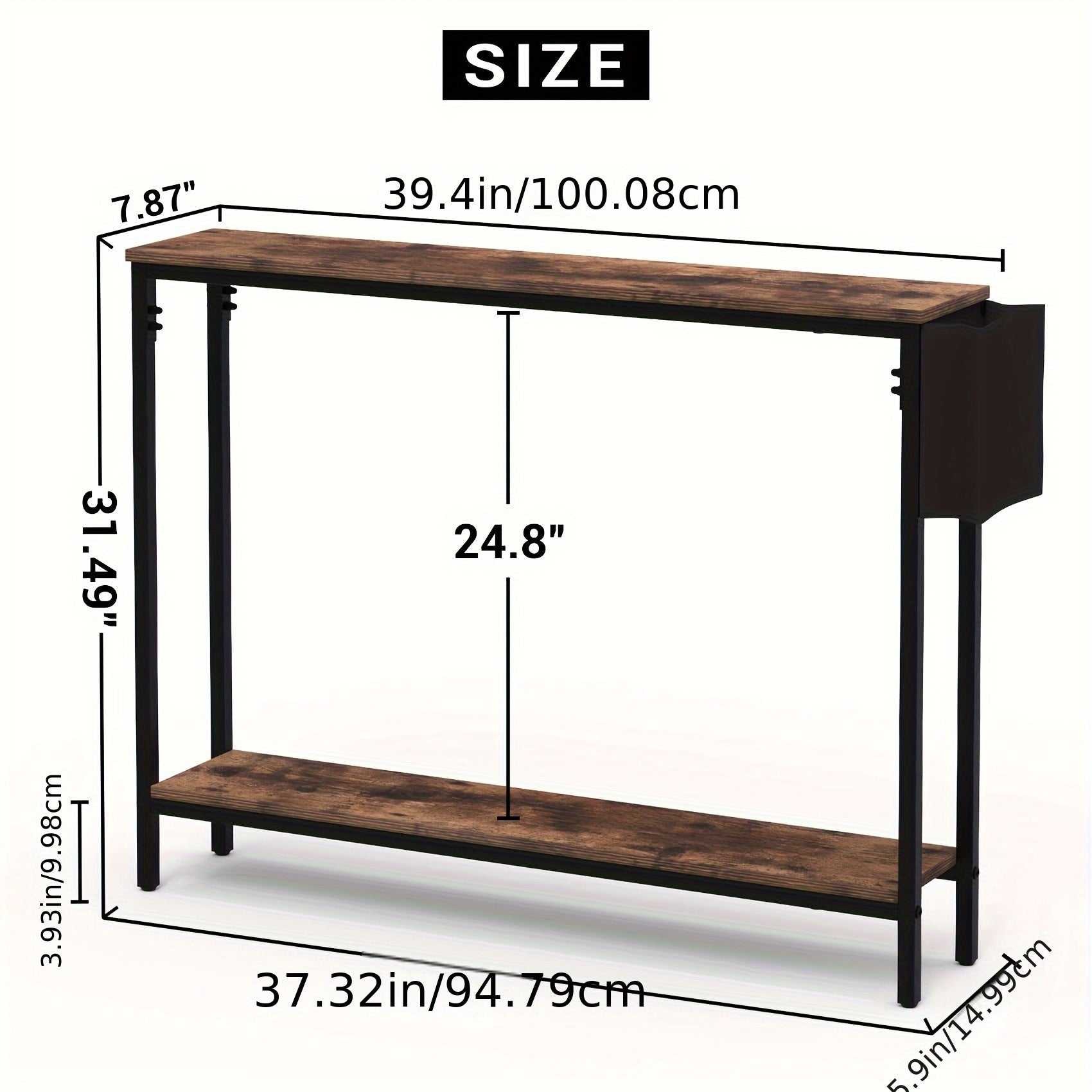 39.4’’ Console Entryway Table 2-Tier Industrial Narrow Sofa Table with Storage Shelves for Hallway Living Room Bedroom