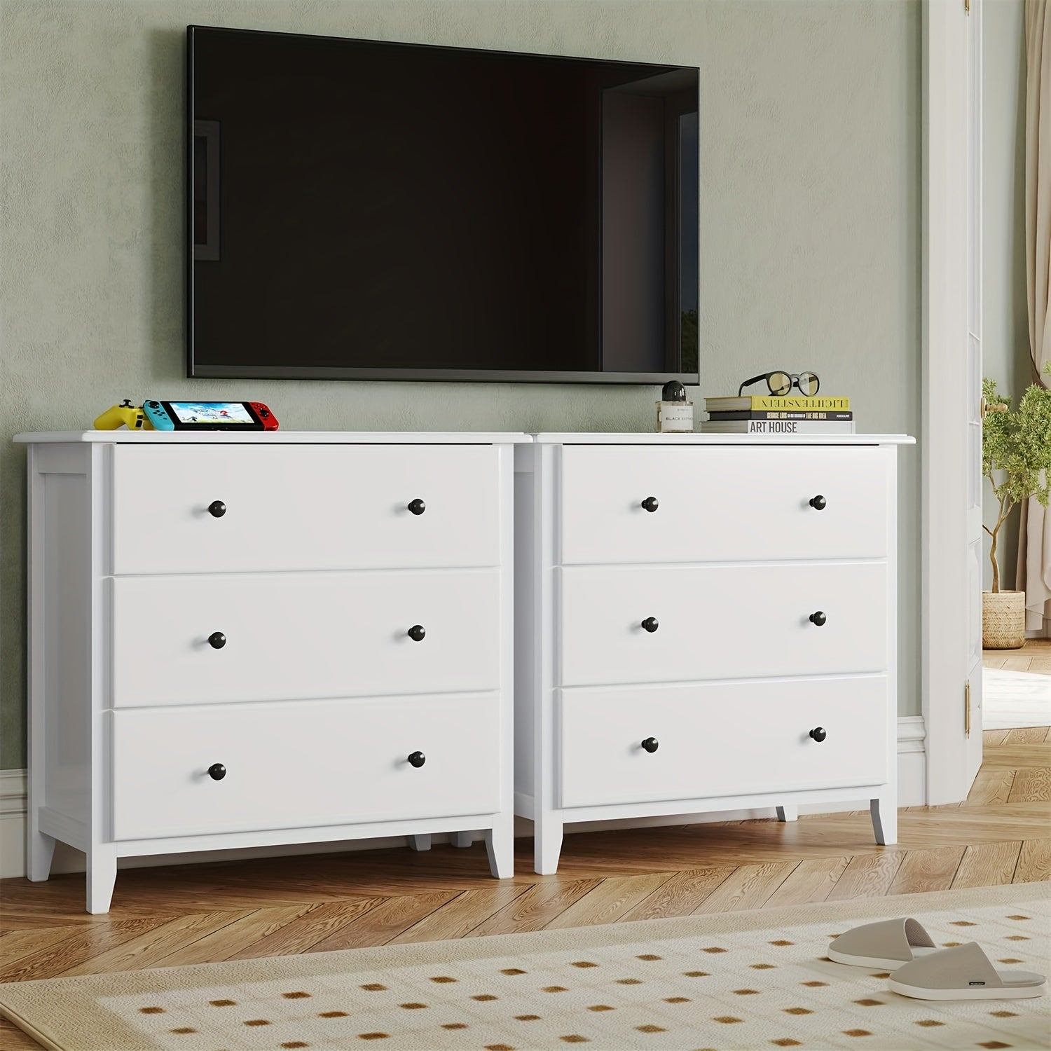 Dresser with 3 Drawers Wood Drawer Chest with Metal Handle&Slide for Bedroom/Living Room/Bathroom/Hallway White - White