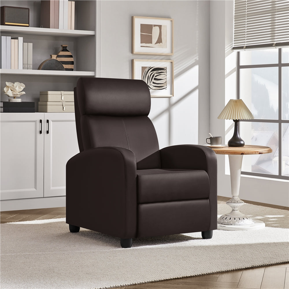 Recliner Chair PU Leather Recliner Sofa Adjustable Modern Single Reclining Chair Upholstered Sofa with Pocket Springs For Living Room Bedroom Home Theater