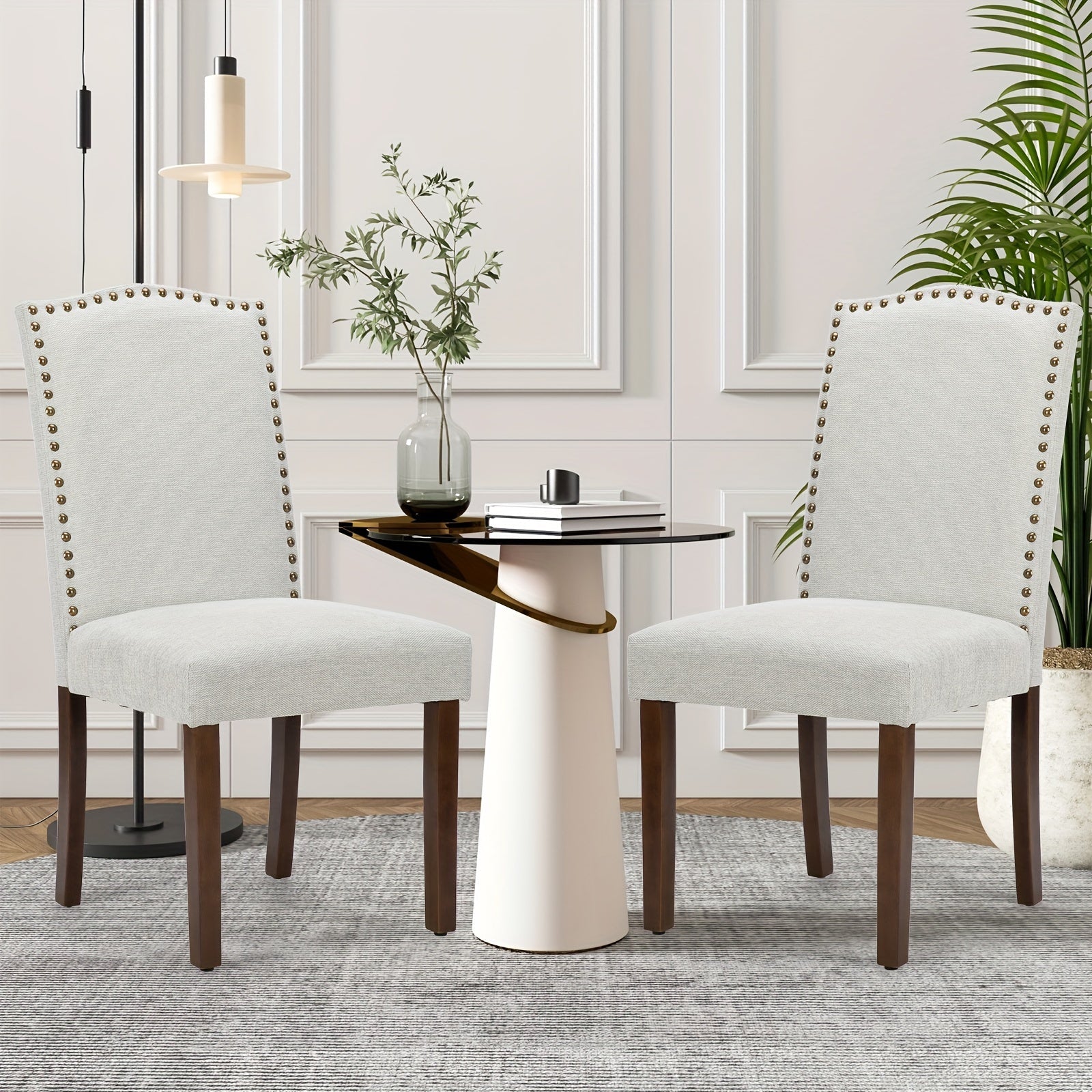 Dining Chairs, Parsons Dining Chairs Upholstered Fabric/PU Leather Kitchen Side Chairs With Nailhead Trim For Kitchen Dining Room Living Room