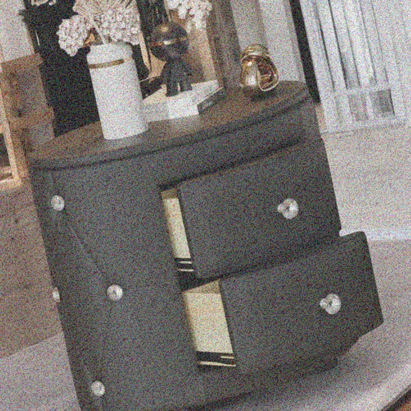 Black PU Nightstand with 2 Drawers & Crystal Handle, Fully Assembled Except Minor Parts, Stylish Bedside Storage, Sleek Design, Ideal for Different Interior Styles, Durable and Practical, Bedroom Essential.