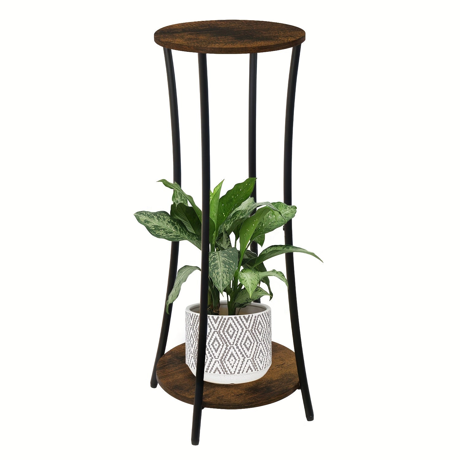 2-Tier Round Metal Plant Stand, Indoor Potted Holder Rack with Powder-Coated Finish, Multi-Purpose Corner Shelf for Balcony, Garden, Patio, Living Room