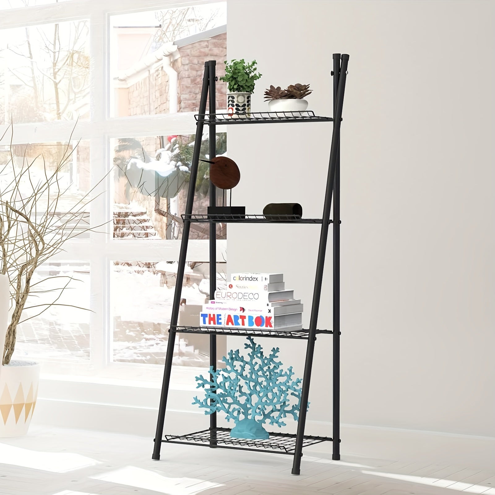 Ladder Shelf Plant Stand, 4-Tier Metal Plant Stand Plant Shelf, Flower Holder Display Stand, Ladder Plant Stand Shelf, Flower Stand Plant Rack, For Living Room, Balcony Garden