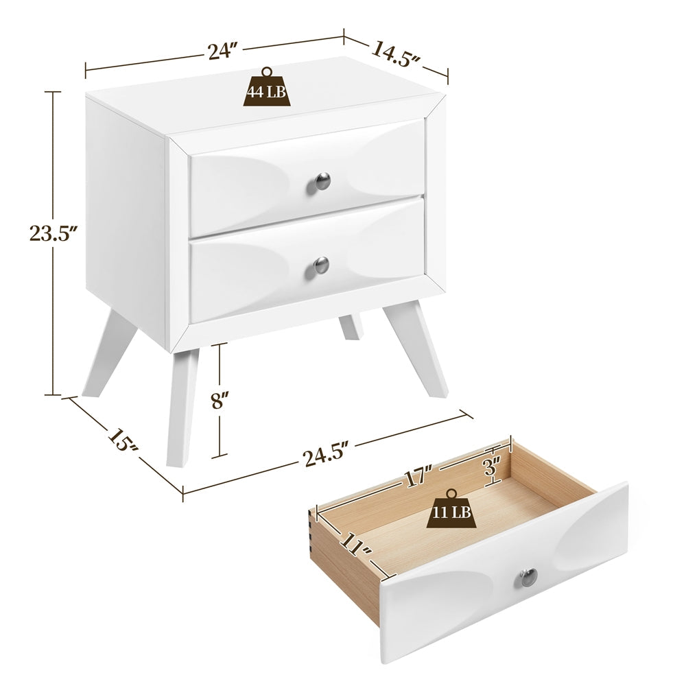 23.5''H Vintage Nightstand with 2 Drawers End Table with Solid Wood Legs and Storage for Living Room/ Bedroom