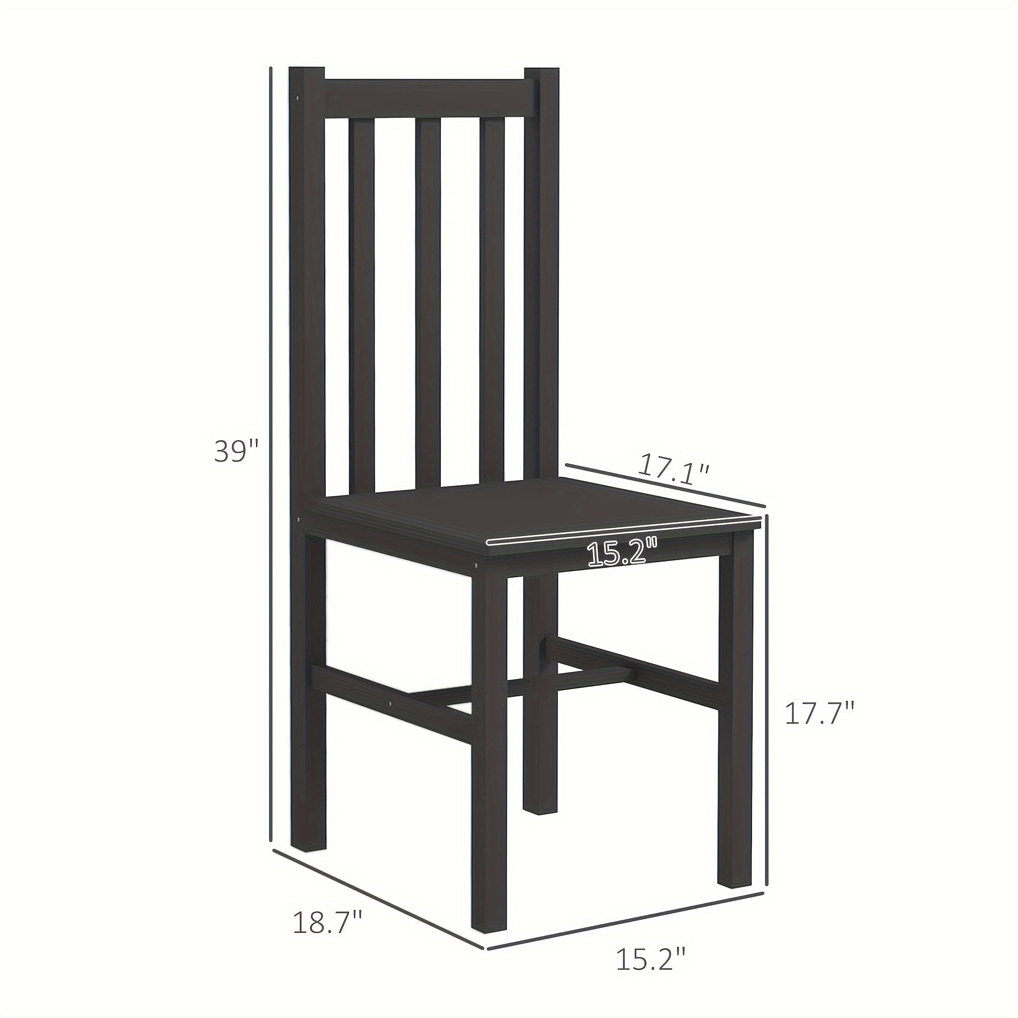 Farmhouse Dining Chairs, Set of 2 - Black Pine Wood Slat Back Seating for Kitchen & Dining Room