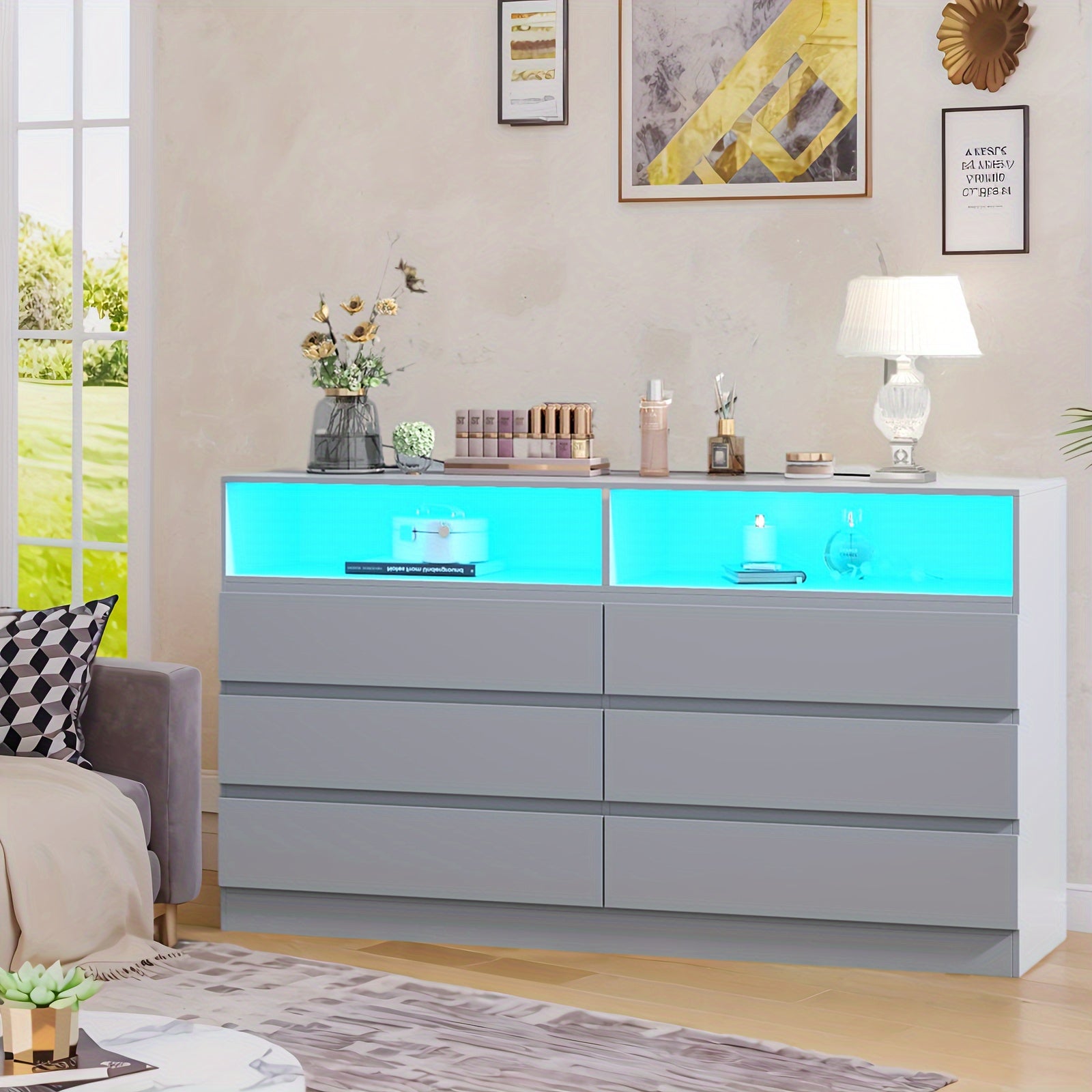 6 Drawer Dresser with for Bedroom Accent Chests of Drawers - Gery - Dresser Westberry Furniture