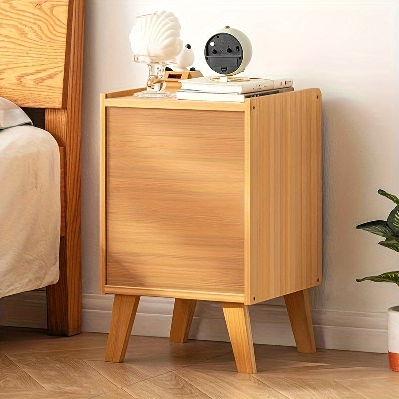 Modern Slim Bedside Table - Compact Wooden Storage Cabinet for Rental Rooms, Available in Teak/Black