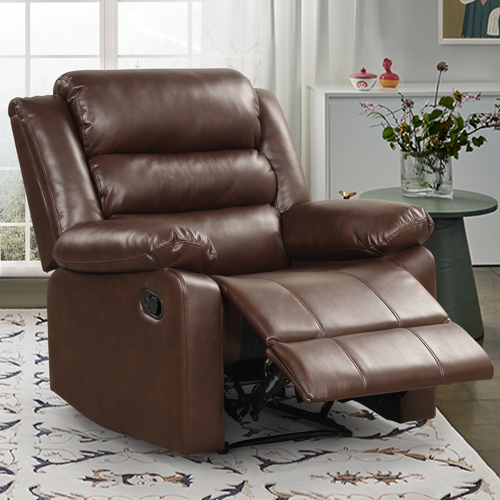 Modern Classic Adult Recliner, Large Manual Upholstered Rocking Chair, Living Room, Bedroom, Reading Room Lounge Comfort Recliner