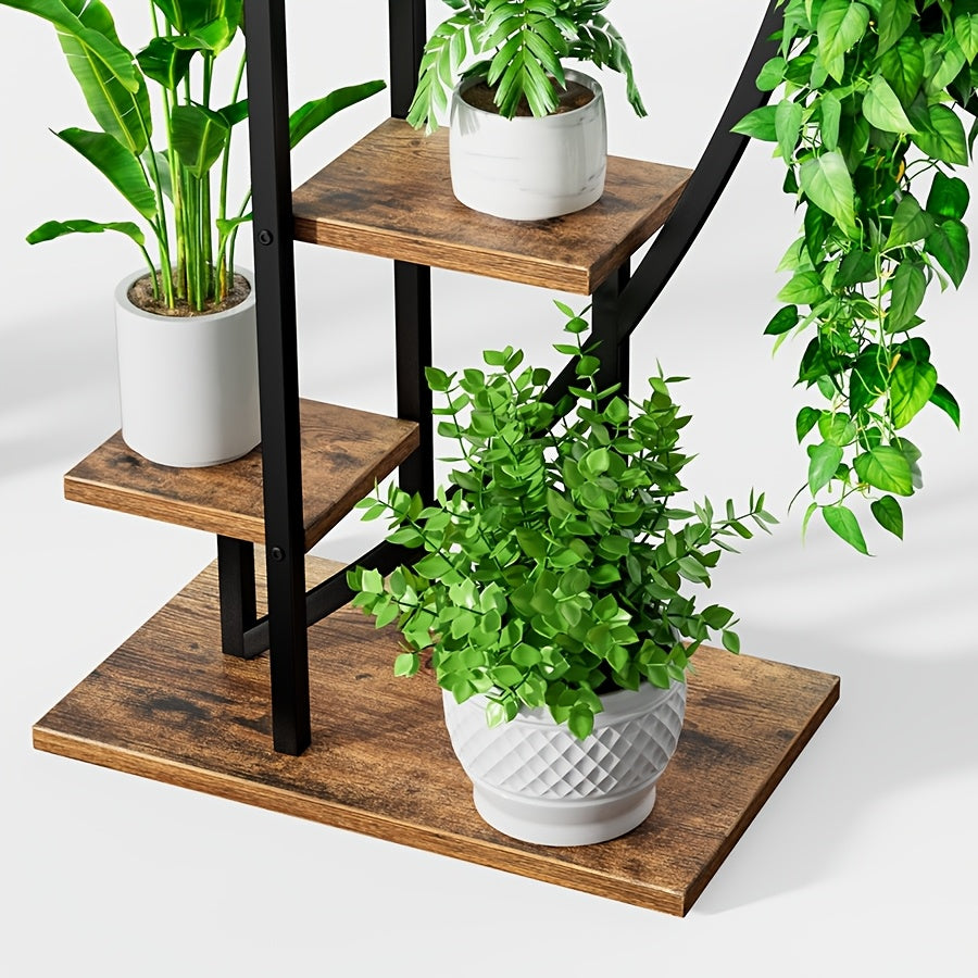 2pcs 63" Half-Moon Indoor Plant Stands with Full-Spectrum Grow Lights - Multi-Tier Metal Display Shelves for Plants, Decor & More - Brown & Black